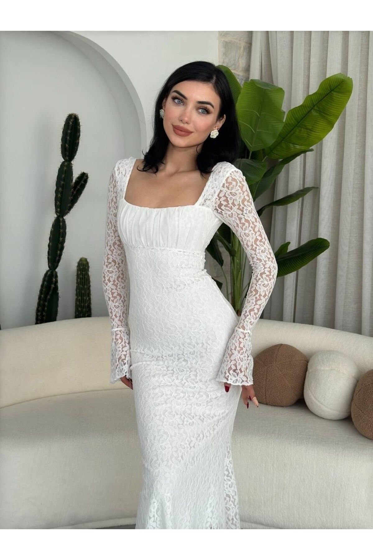 Orihime-Women's White Lining Lace Embroidered Promise Engagement Wedding Dress 2