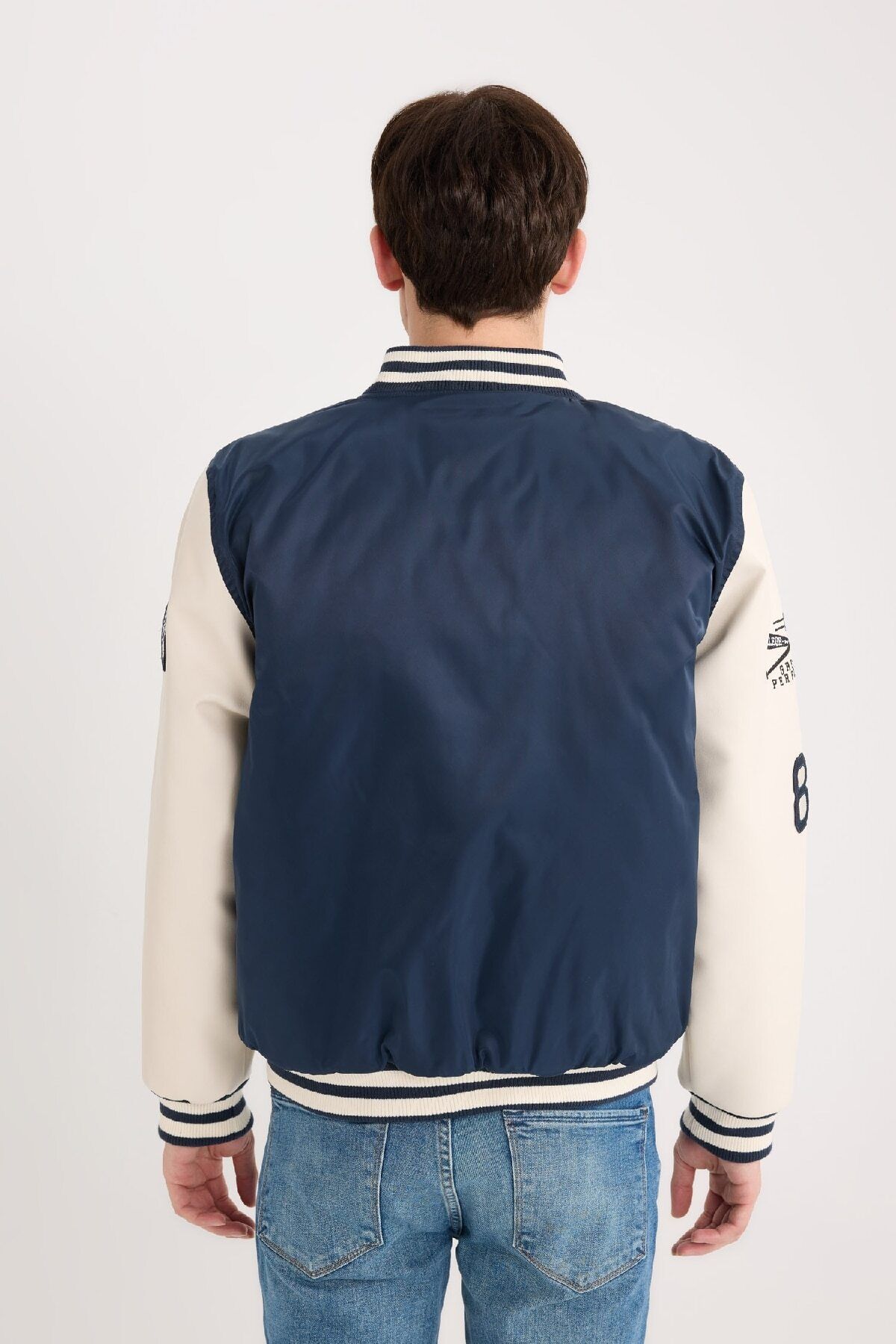 DeFacto-Oversize Embroidered Bomber Coat - College Collar, Pocket, Snap Closure D6304Ax25Sp 8