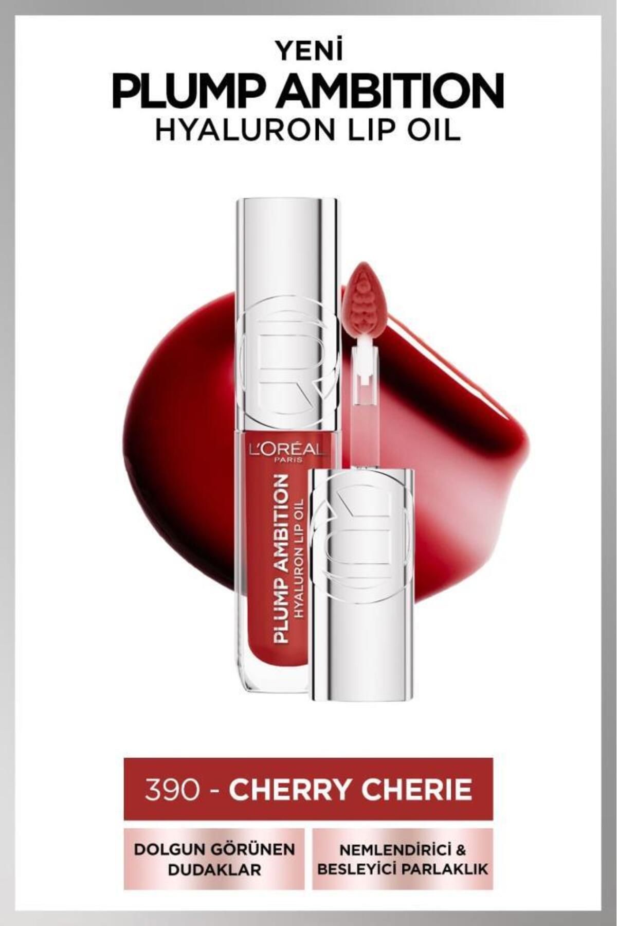 L'Oreal Paris Plump Ambition Hyaluron Lip Oil Besleyici ve Nemlendirici Dudak Parlatıcısı - 390 Cherry Cherie