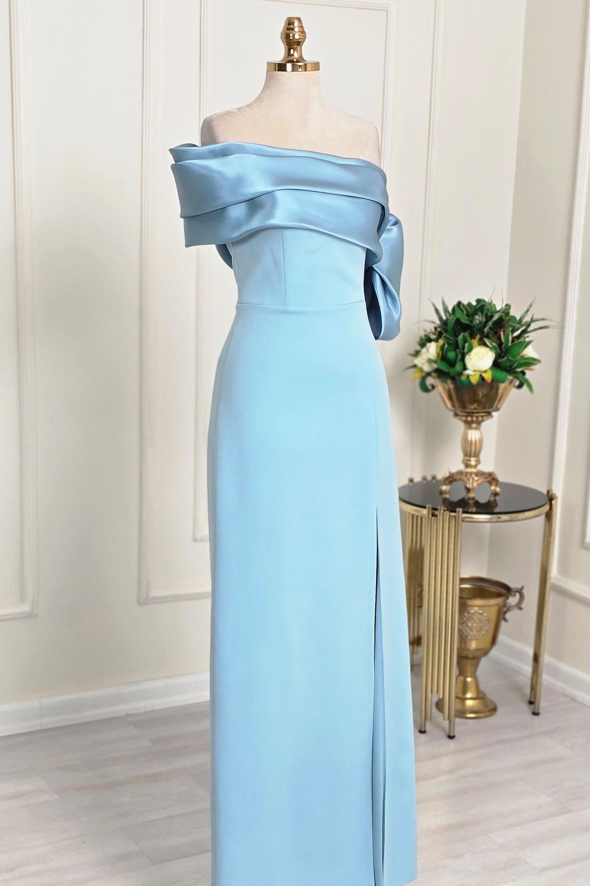 Yonca Moda Evi BEBE MAVİSİ Asimetrik Krep Elbise 6589