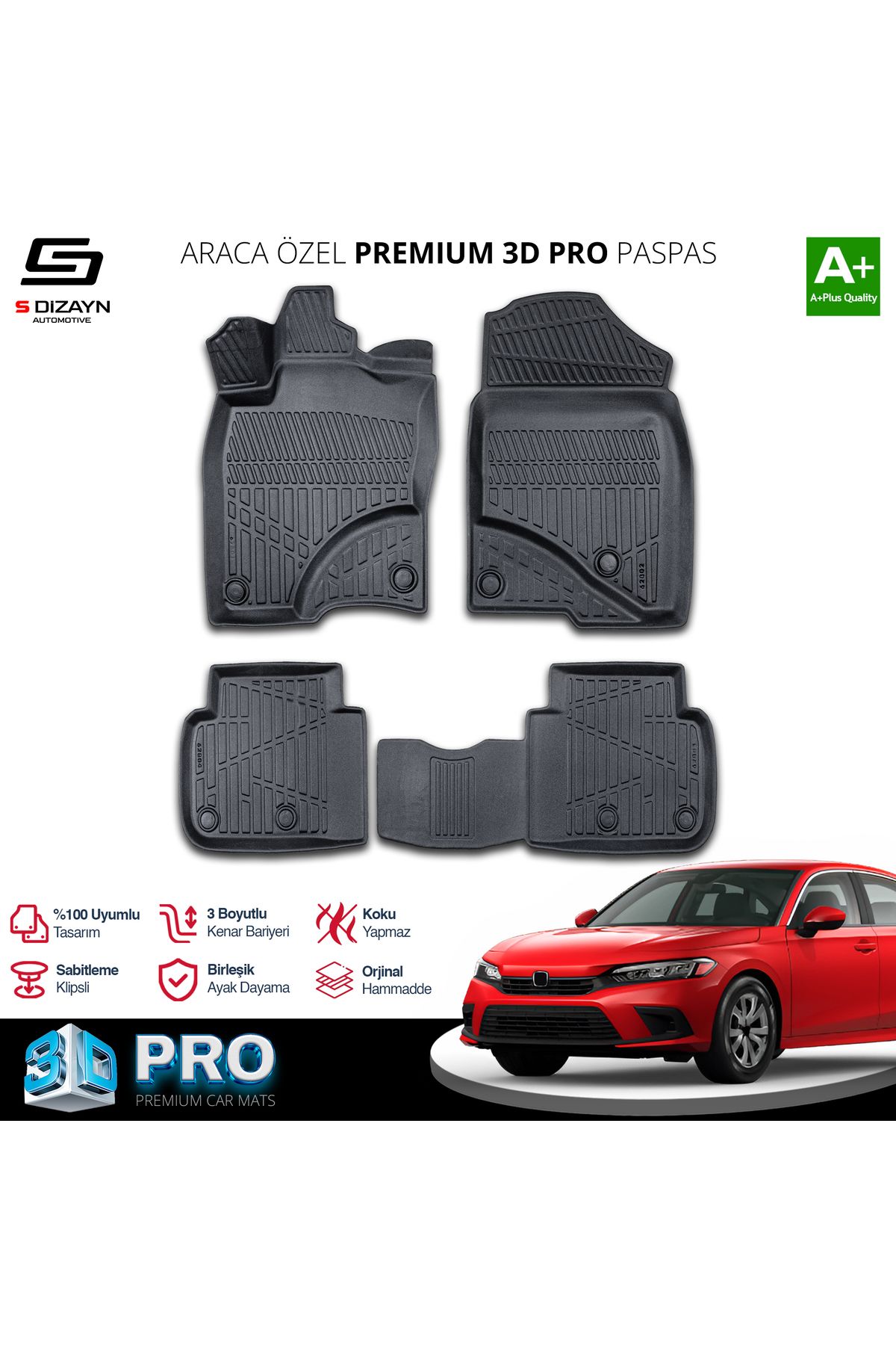 TREND Meka Part Honda Civic 3D Pro Havuzlu Paspas 2021 Üzeri A+ Kalite