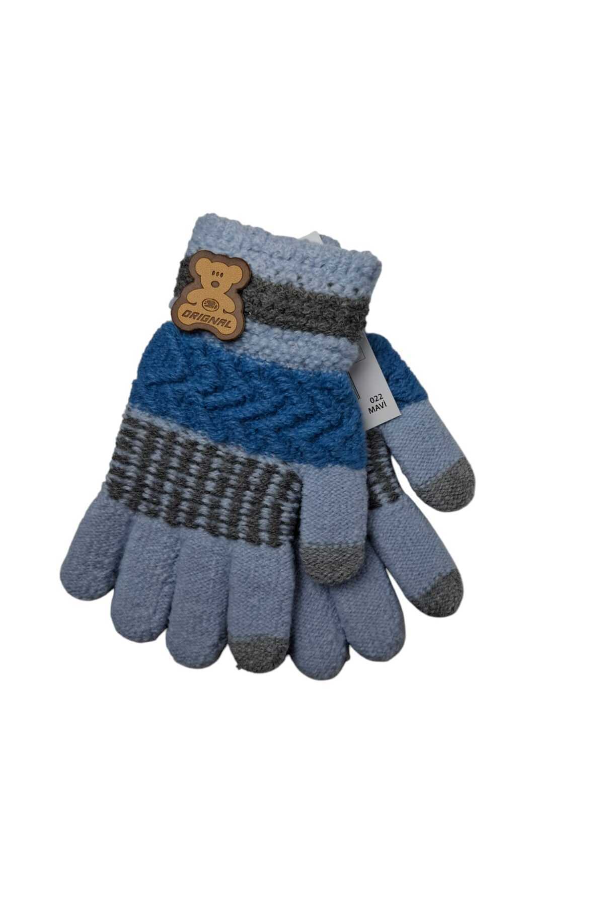 Kitti Spteks 4-8 Yaş Erkek Çocuk Mavi Renk Ayıcık Figürlü Kışlık Örme Eldiven fotoğrafı 3 (önizleme)