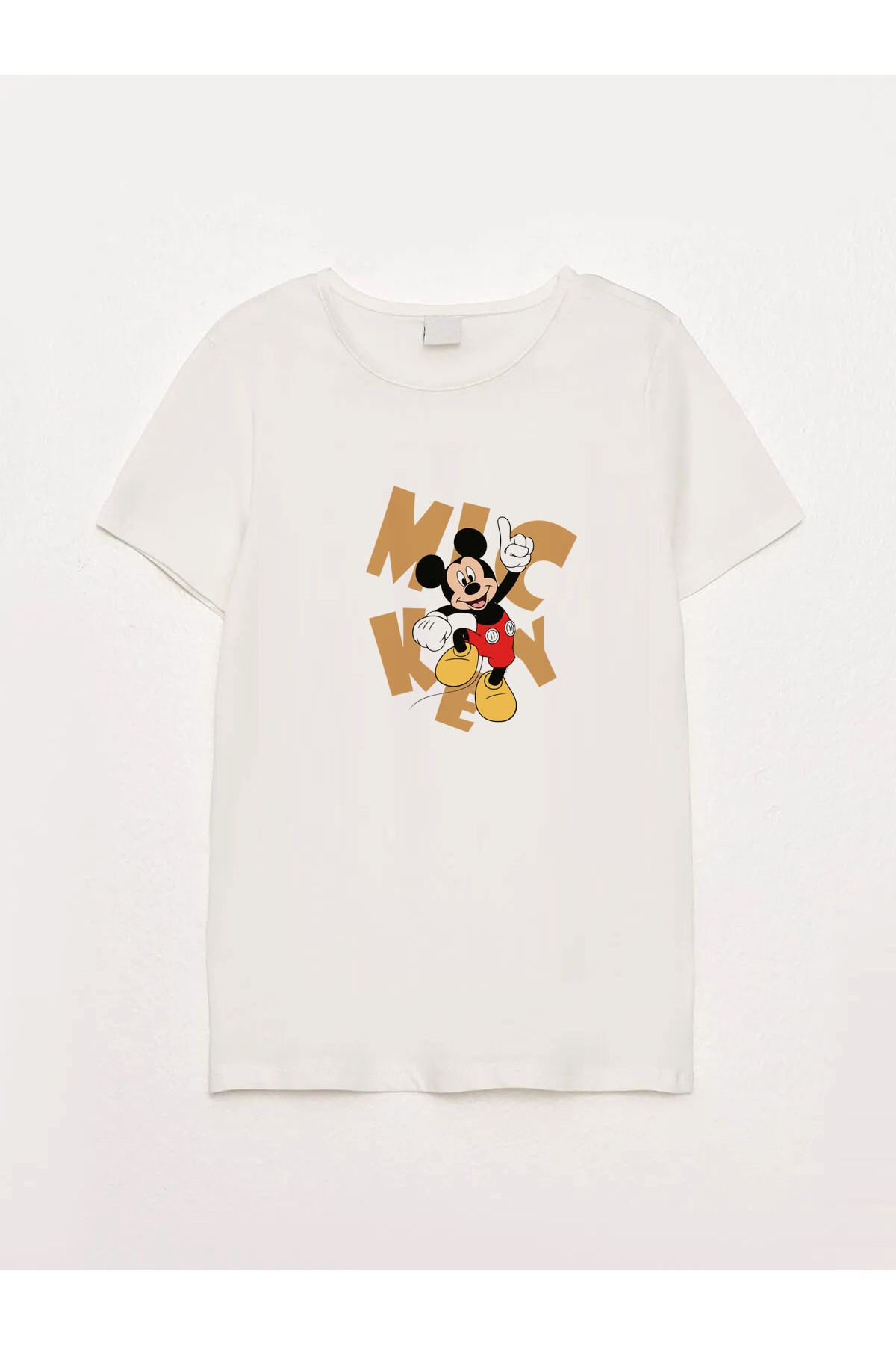 sielta Mickey Mouse Baskılı Bisiklet Yaka Ekru Çocuk Tişört