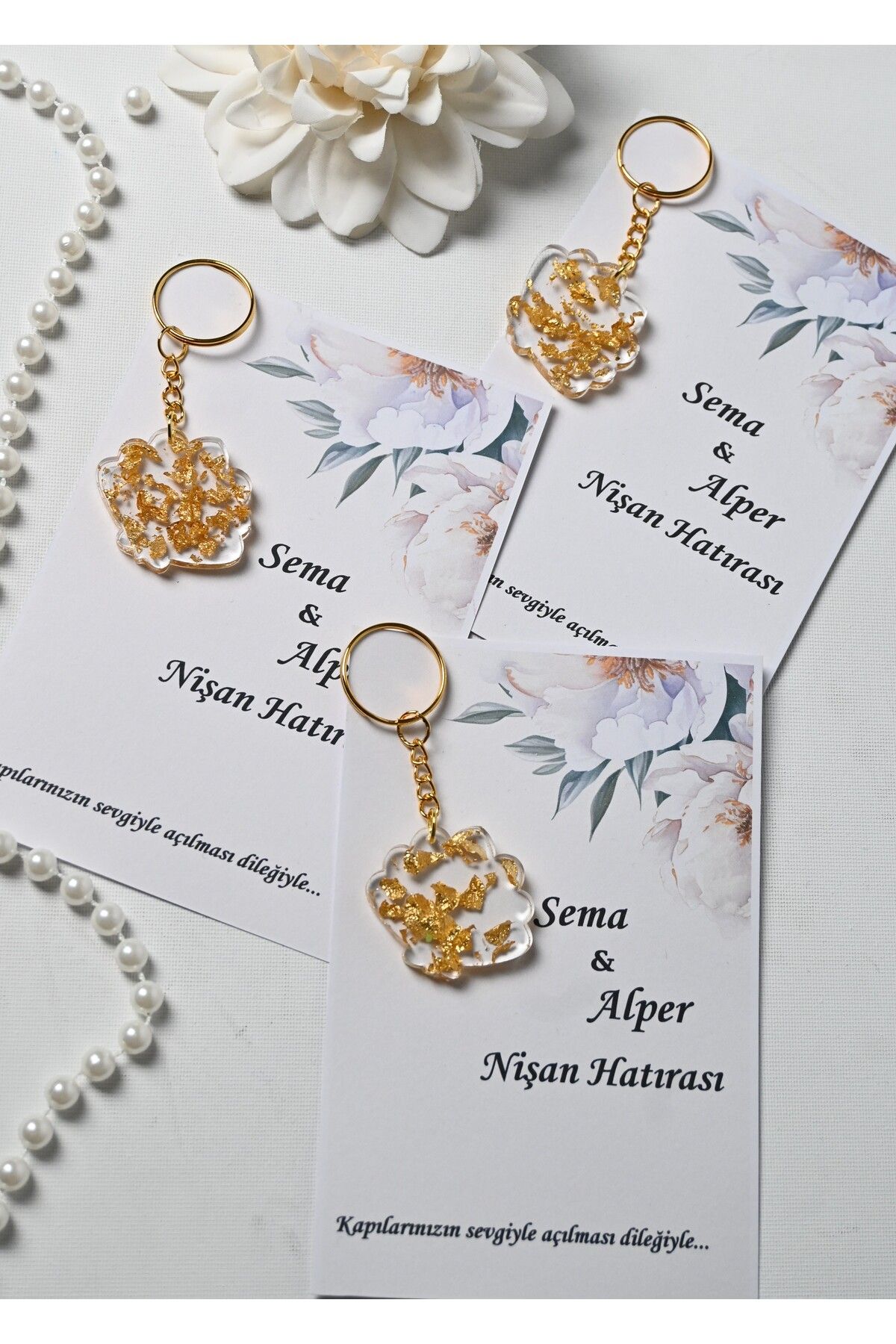 Frisson-Invited Pearl Model Epoxy Keychain, Promise, Engagement, Wedding, Henna, Mevlit Gift 20 Pieces 3