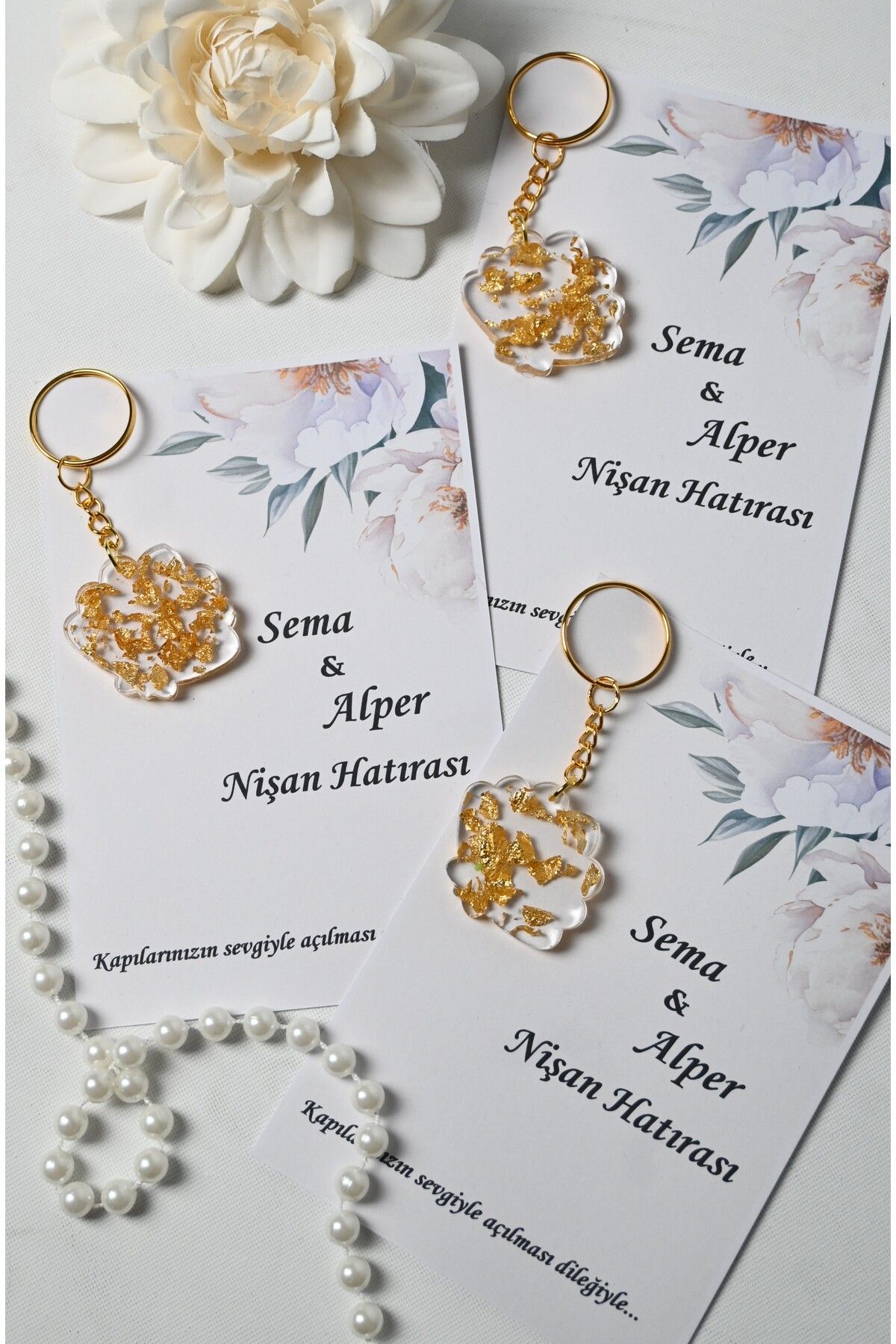 Frisson-Invited Pearl Model Epoxy Keychain, Promise, Engagement, Wedding, Henna, Mevlit Gift 20 Pieces 5