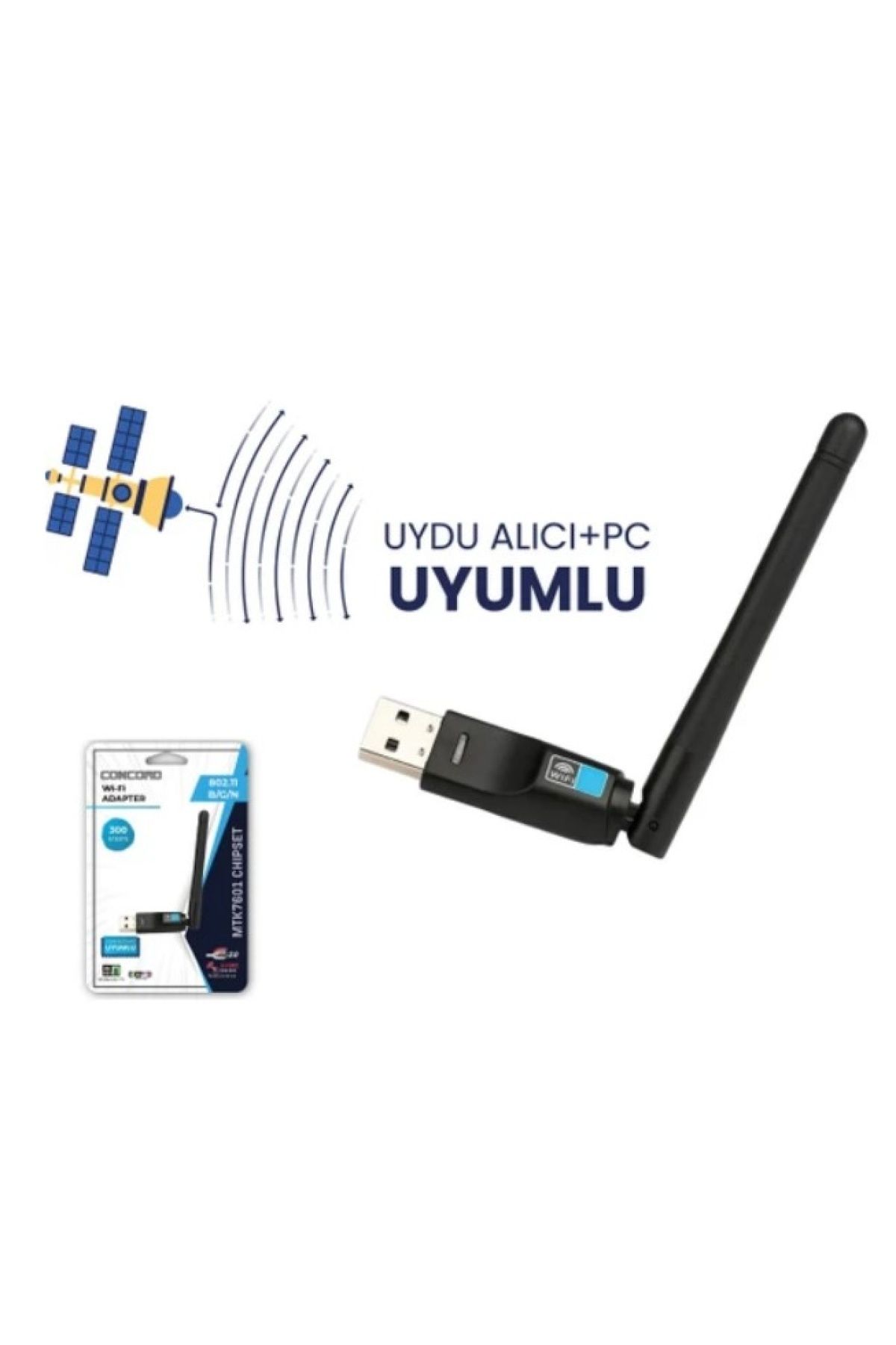 J-TECH Concord W-7 300mbps Usb Antenli Uydu Alıcılı+ Pc Wifi Kablosuz Alıcı Adaptör Mtk7601 Chipset Wlan