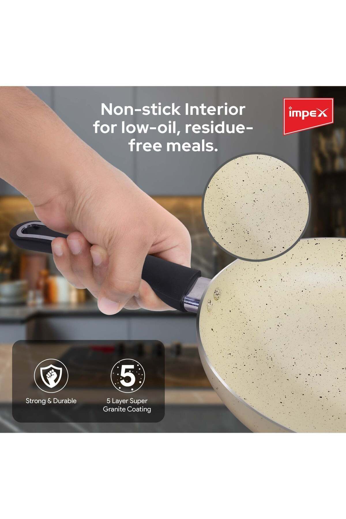 İMPEX-8pcs Cookware Set,5 Layer Granite Coating,Frypan 24cm,2 Saucepan withlid20&24cm,Milkpan withlid 18cm 4