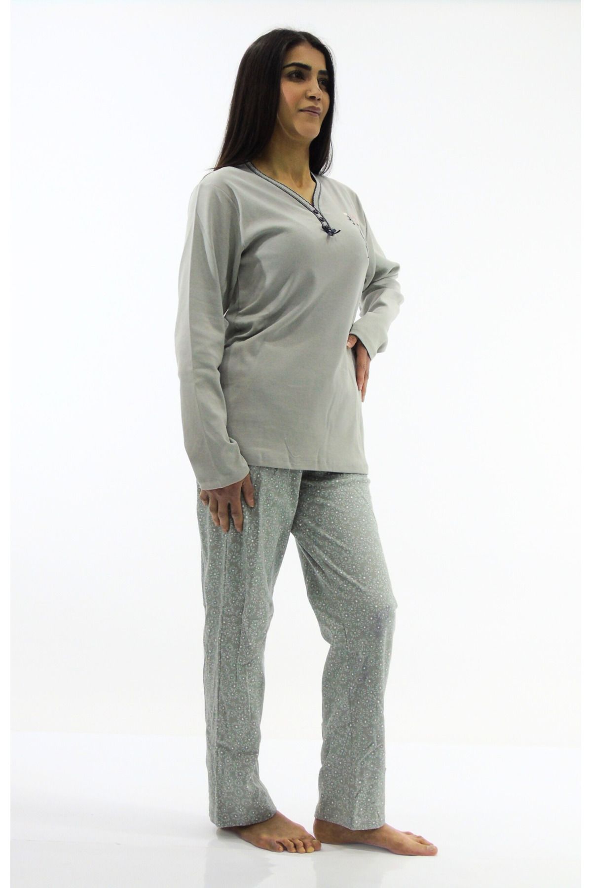 mefa-Collar Buttoned Interlock Pajama Set 5
