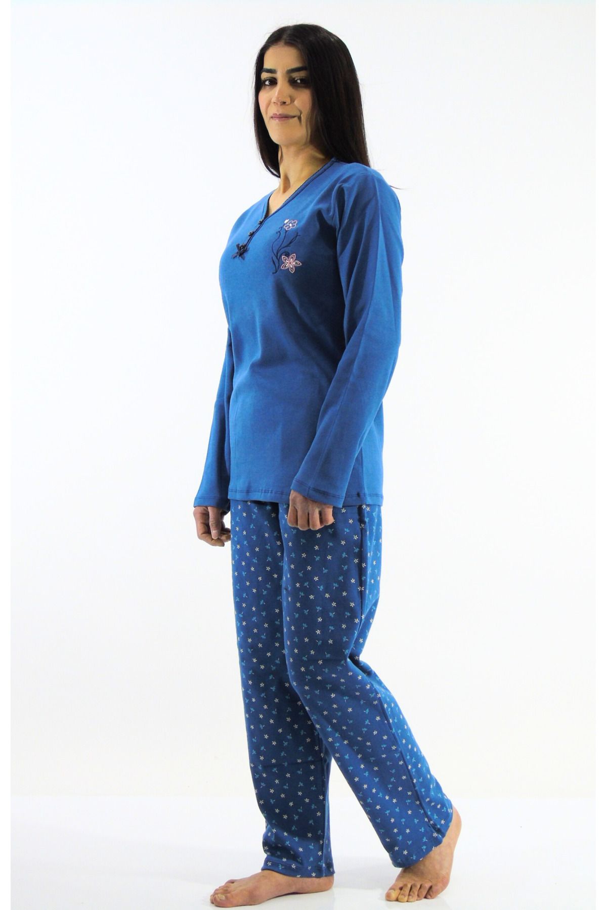mefa-Collar Buttoned Interlock Pajama Set 2