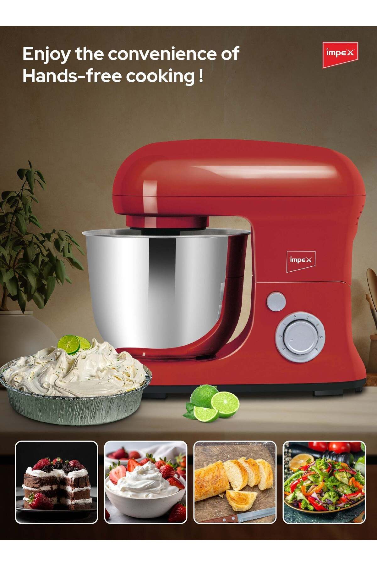 İMPEX-خلاط مطبخ متعدد الوظائف 6 سرعات 5 لتر 1000 وات SM3305 أحمر 3