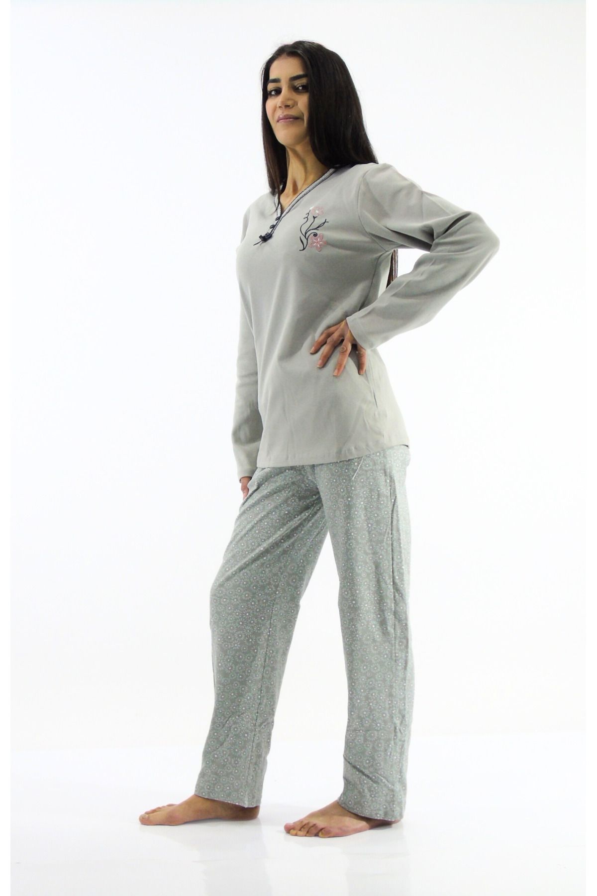 mefa-Collar Buttoned Interlock Pajama Set 4