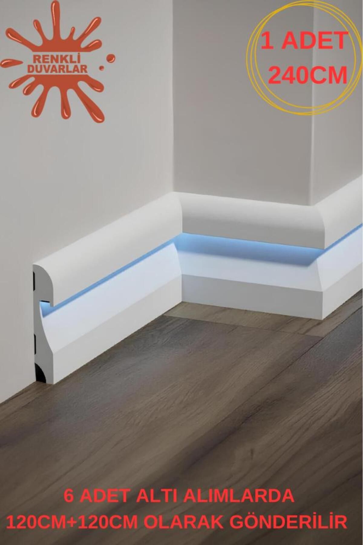 11.5cm x 240cm Polimer Lake Beyaz Ledli Süpürgelik Salon Ev Ofis Koridor Çıta Parke Süpürgelik