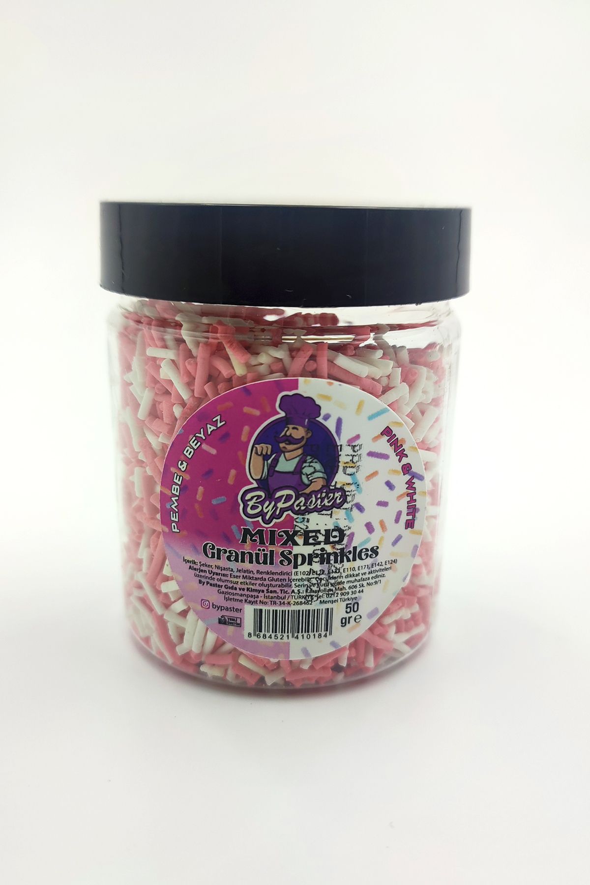 Dekamis Granür Şeker 50 gr. Pembe Beyaz Pasta Süsü Granül Sprinkles 50 Gr Pembe Beyaz