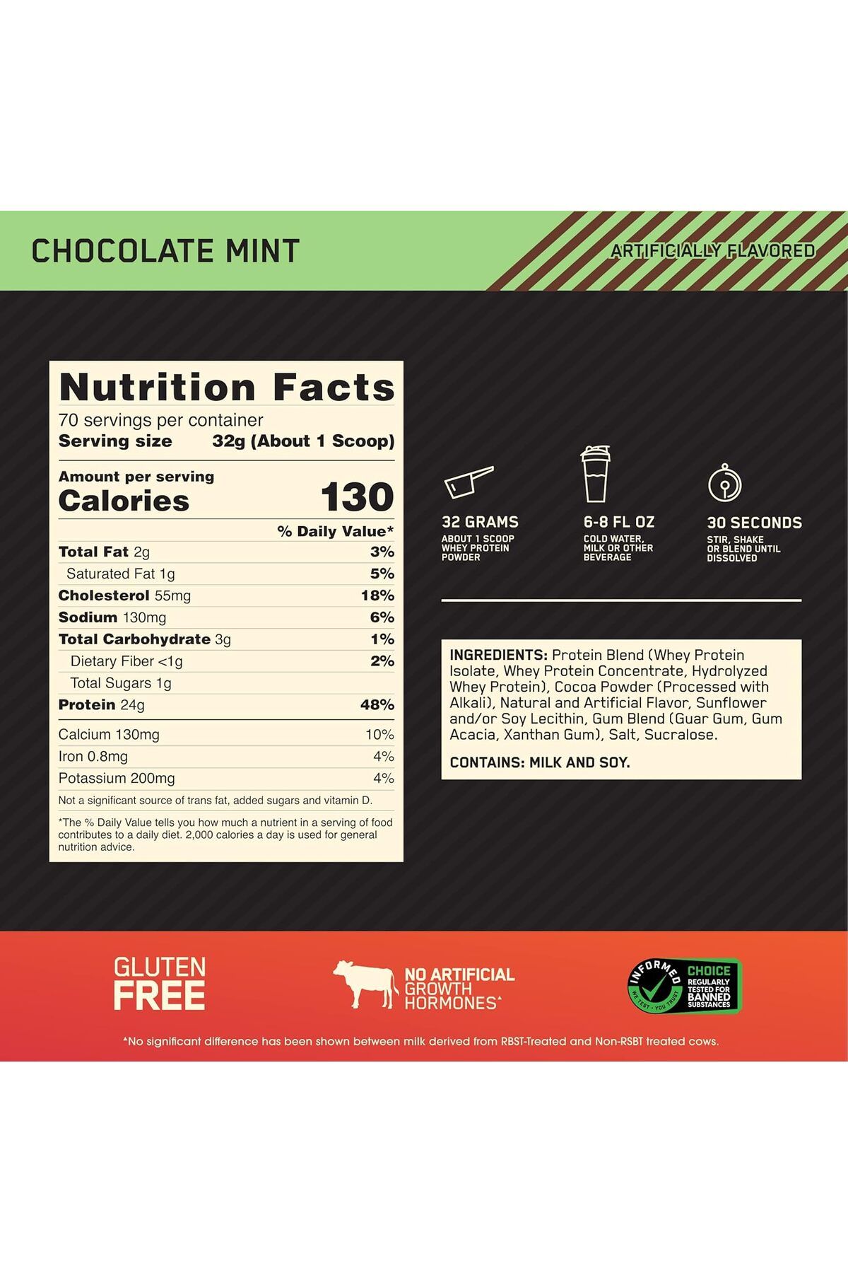 Optimum Nutrition-Gold Standard 100% Whey Protein, Chocolate Mint, 5 LB 2