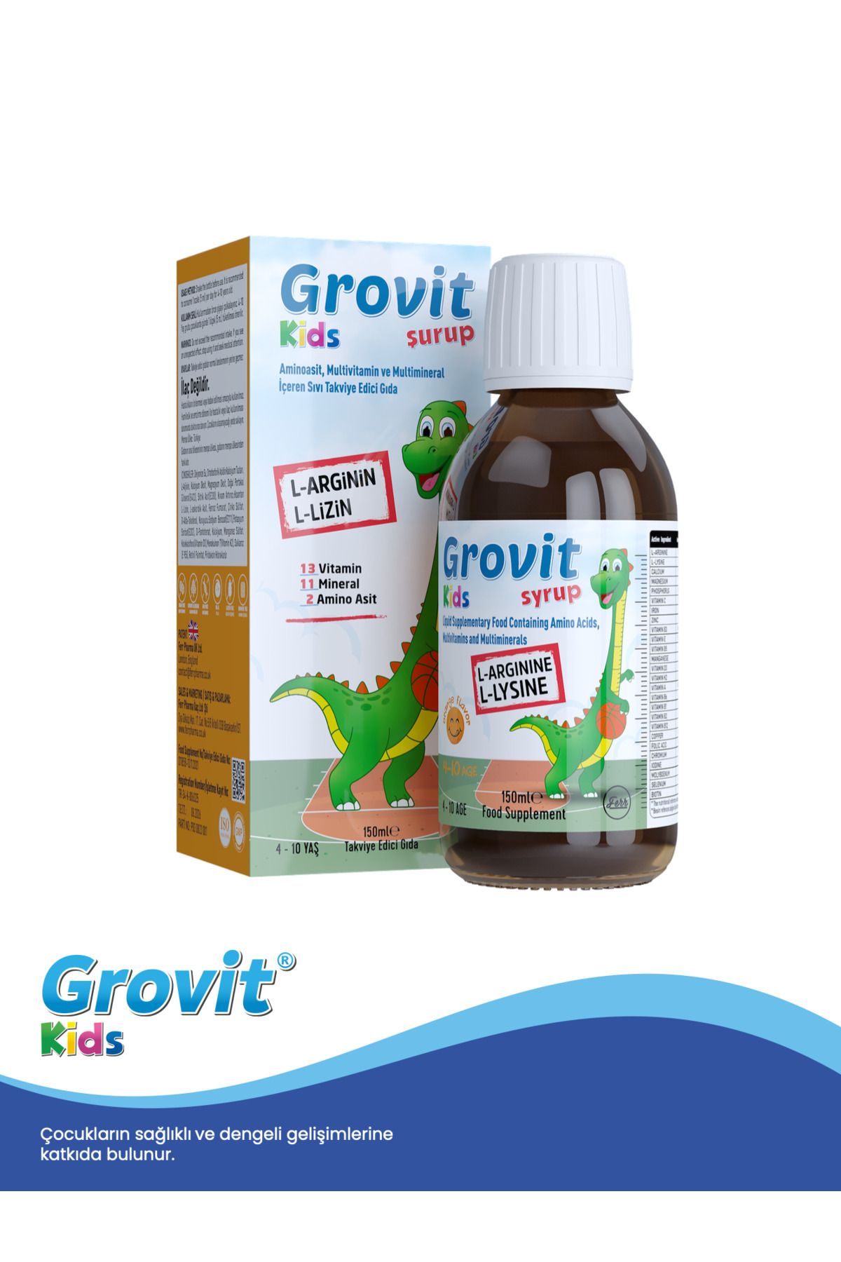 Ferr Pharma Grovit Kids Arjinin, Lizin, Multivitamin ve Multimineral İçeren Sıvı Takviye Edici Gıda 150ml