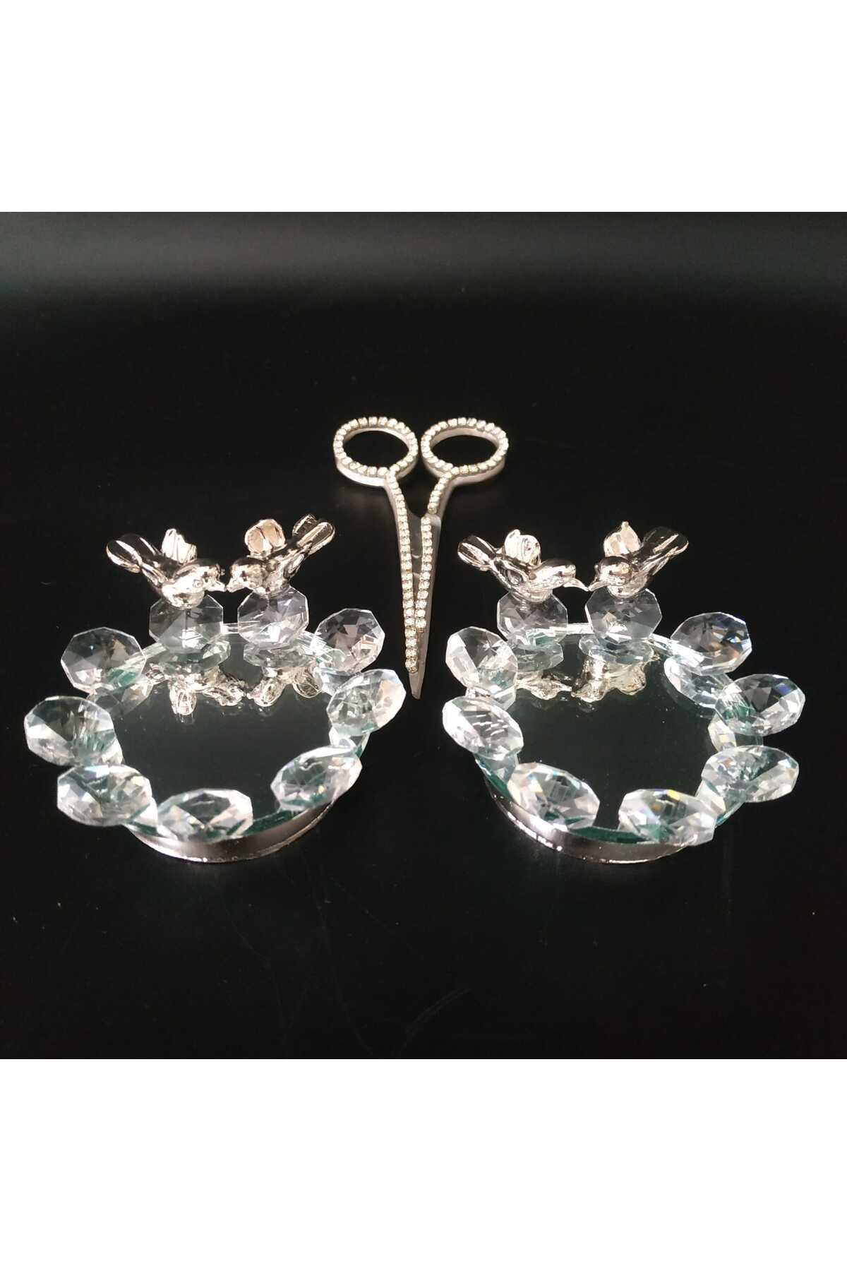 HİLALKRİSTAL Kristal Taşlı Nişan Seti-Yüzük Yükseltici-2 Adet Yüzüklük-Taşlı Makas