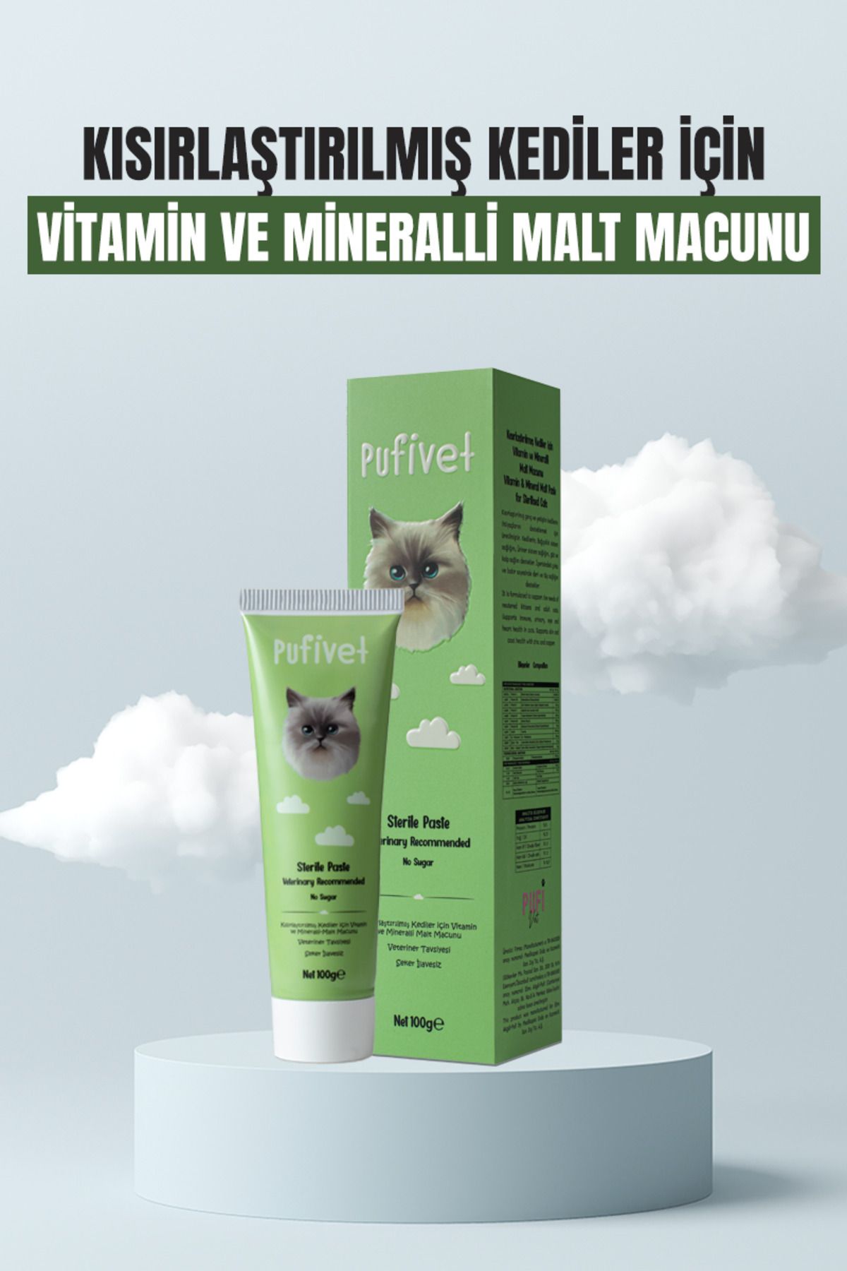 PufiVet Kısır Kediler İçin Multivitamin Malt Macun 100g | Kısır Kediler İçin Tüy Yumağı Önleyici