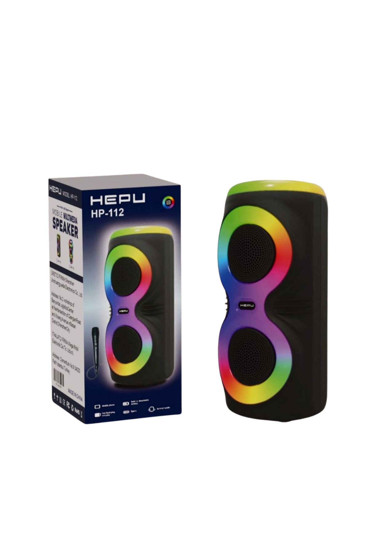 HEPU HP 112  Bluetooth Hoparlör 2*4 inc 10 w Rms Rgb Usb Kablolu Mikrofonlu 3600 mAh