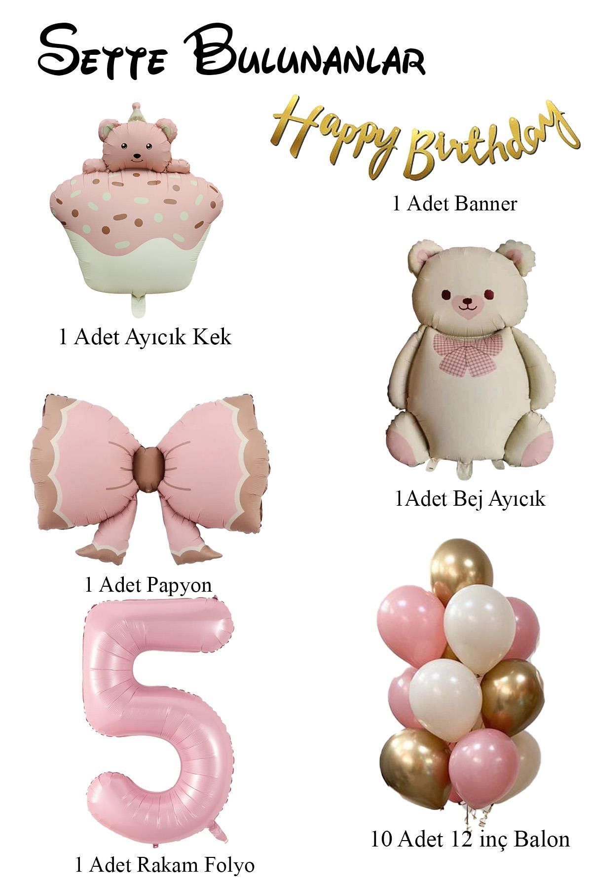 Patladı Gitti-Retro 5 Year Old Teddy Bear Themed Baby Girl Concept Birthday Set 2