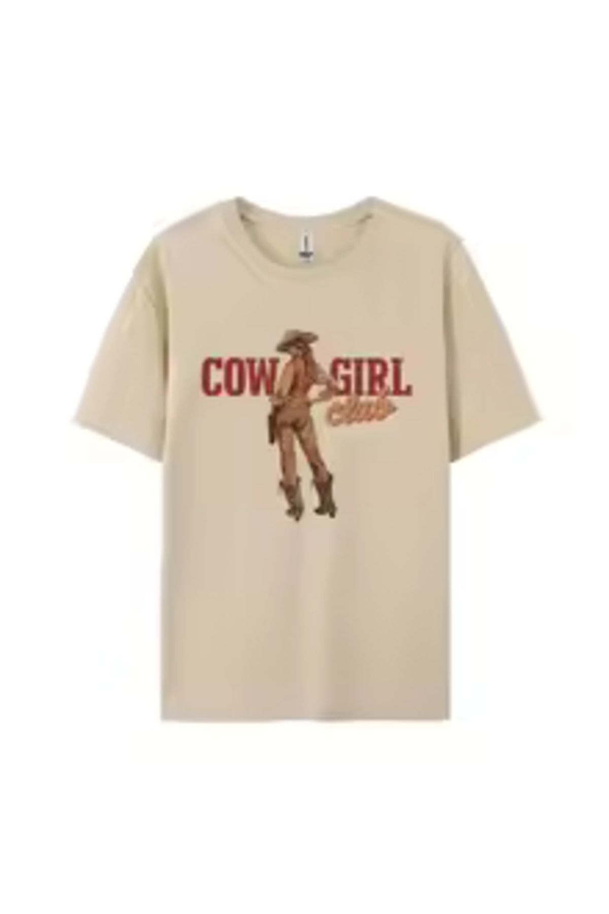 Boi Cow Girl Club Vintage Tasarım Tişört- Siyah Beyaz Oversize pamuklu Tişört