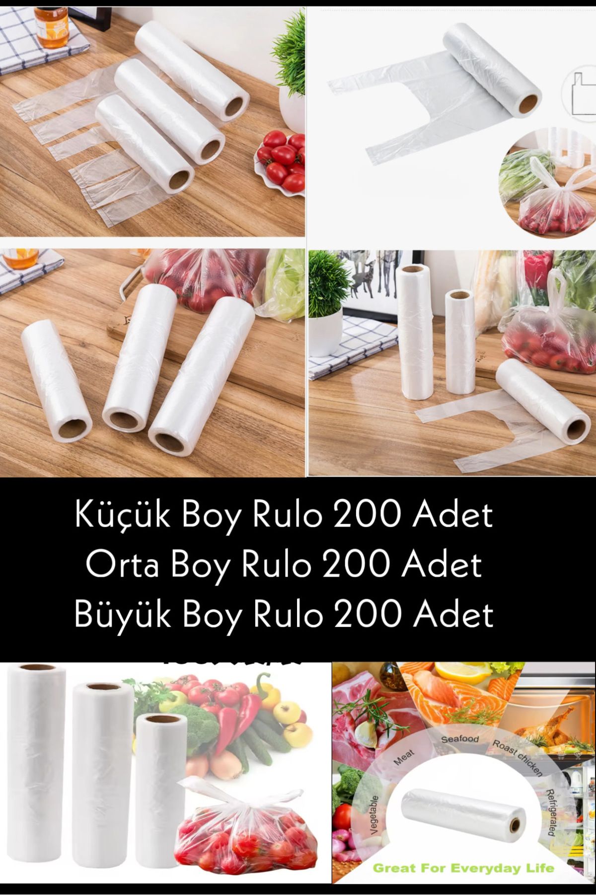 Özkan Ambalaj Temizlik 3 Rulo 600 Adet Her Boy 200 Adet Market Ekmek Manav Buzdolabı Poşeti Şeffaf Küçük-Orta-Büyük Boy