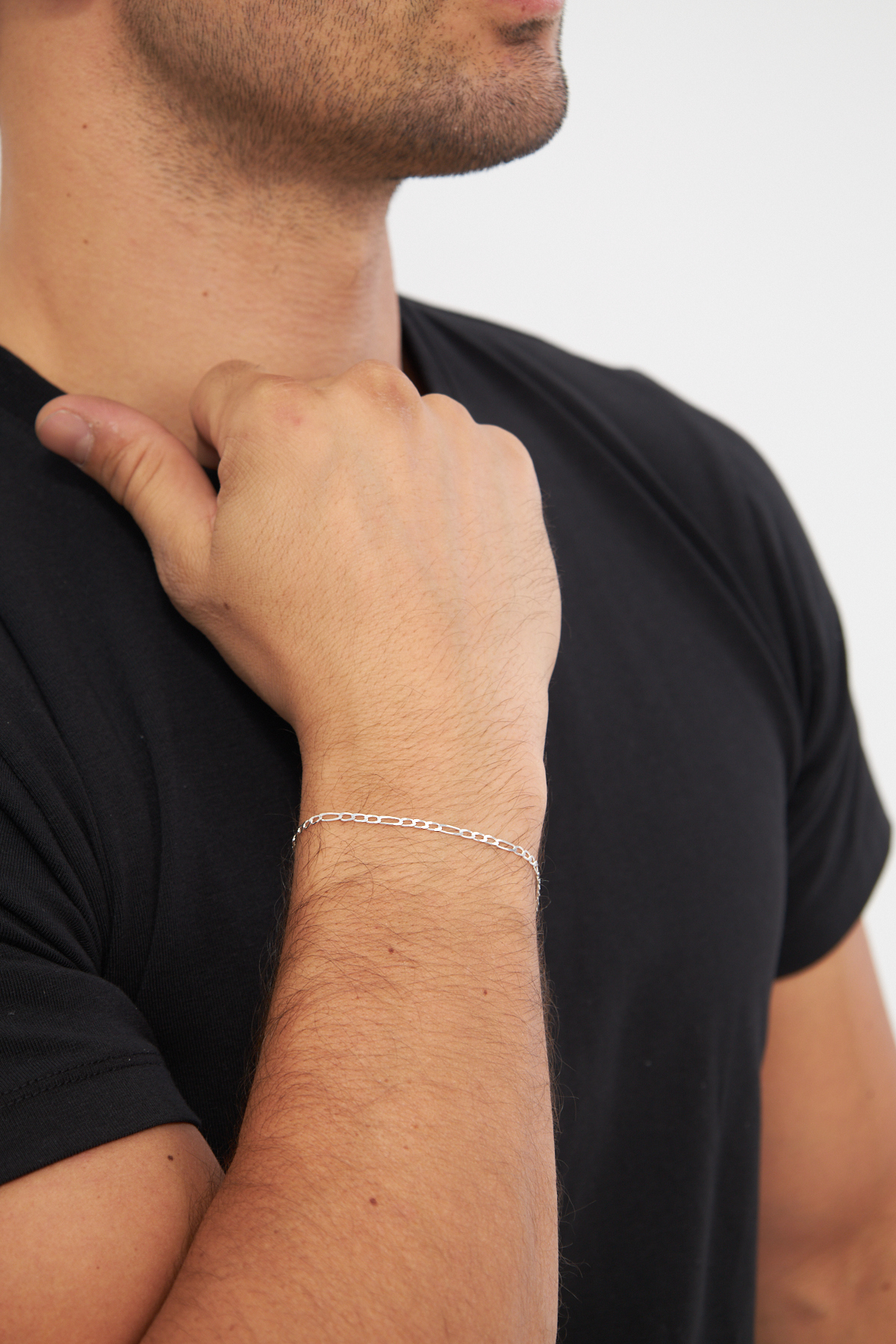 Ventino Silver 2mm Figaro 925 Ayar Gümüş Erkek Zincir Bileklik Veb-5250 görsel 4