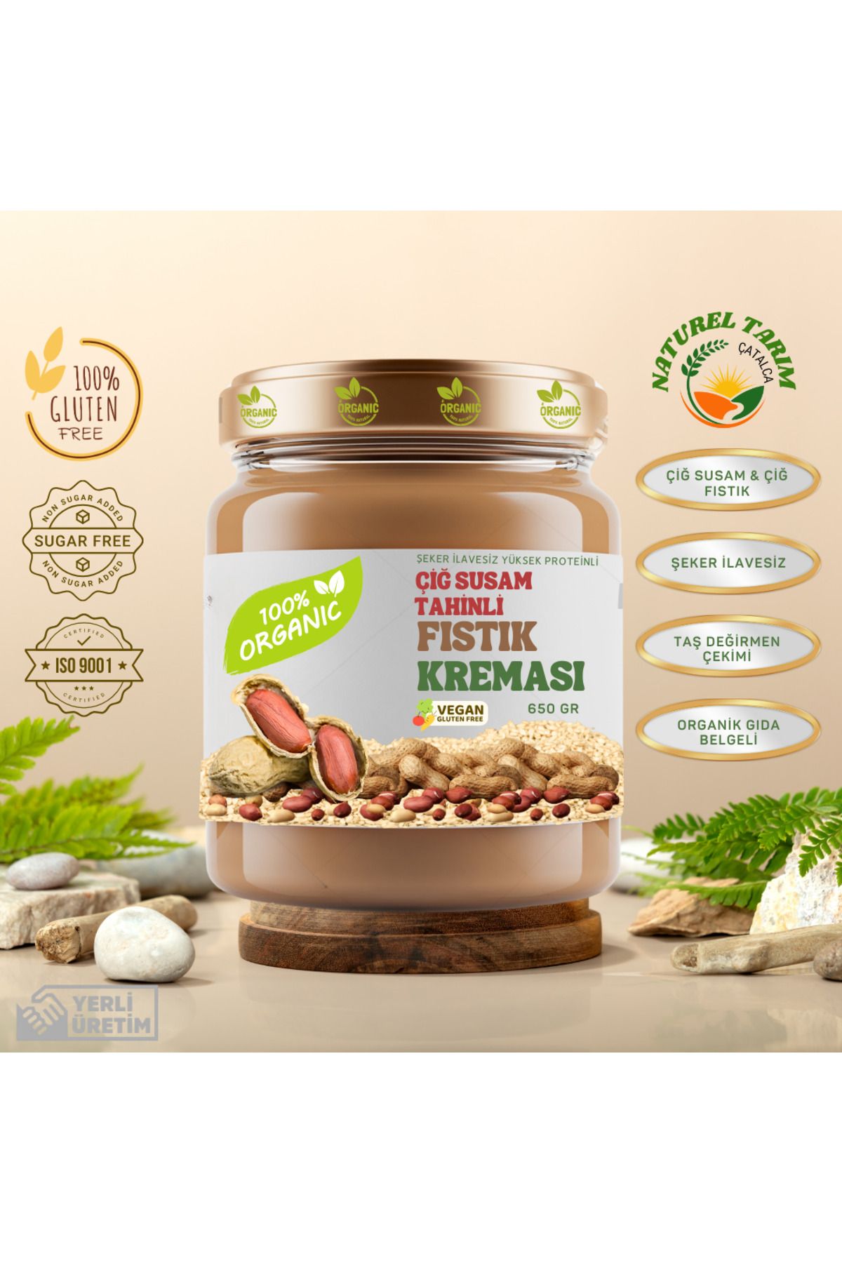 NATUREL ORGANİK ÇİĞ SUSAM TAHİNLİ FISTIK KREMASI