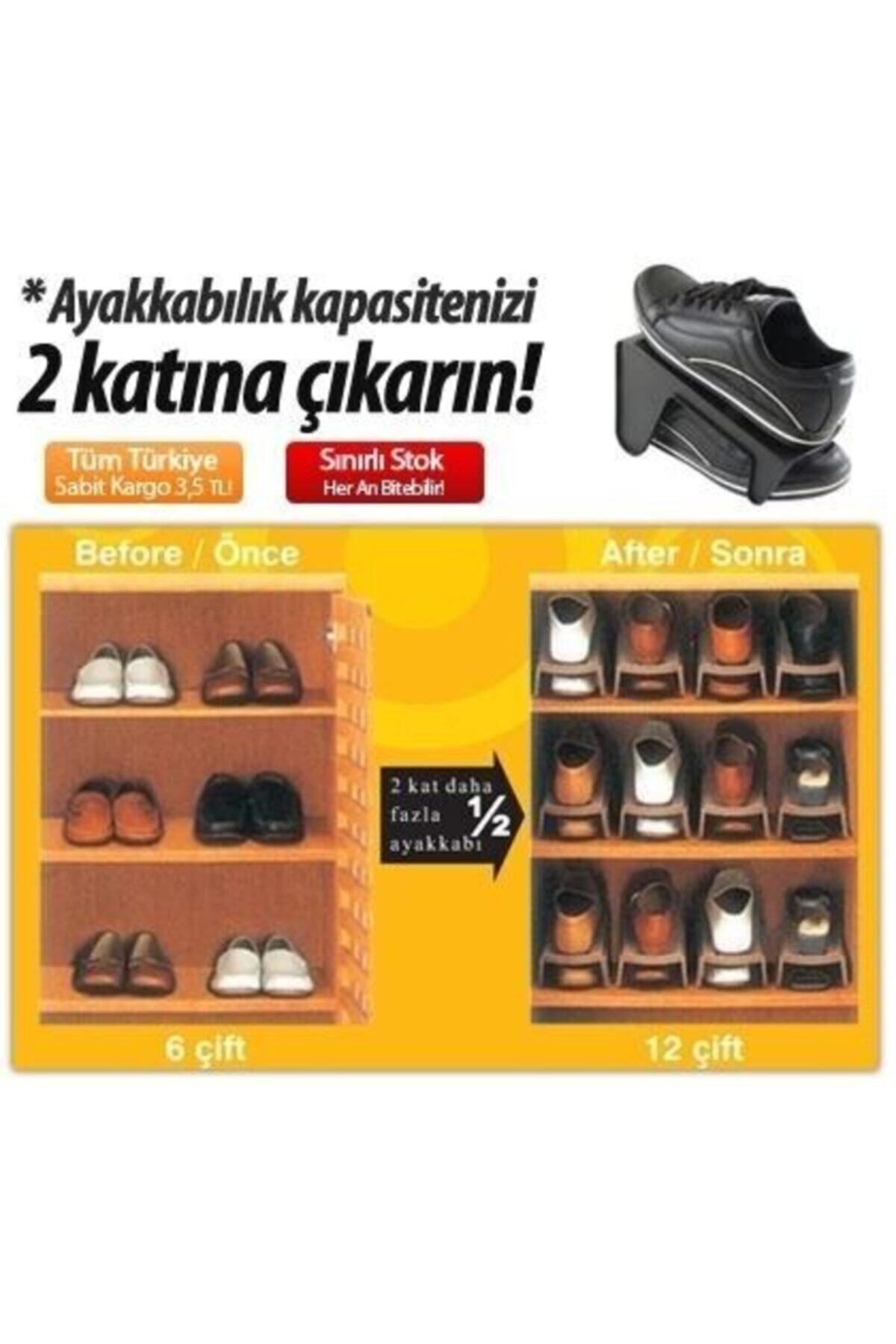 FırsatVar-Plastic In-Cabinet Shoe Ramp - Single Shoe Organizer Shelf 2