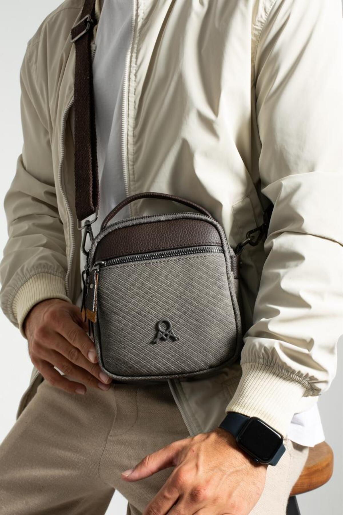 Baginn  Erkek Omuz Çantası Elde Tutma 18*12 Cm Çapraz Askılı Postacı Çantası Mega Çanta Kanvas Kumaş - Görsel 4