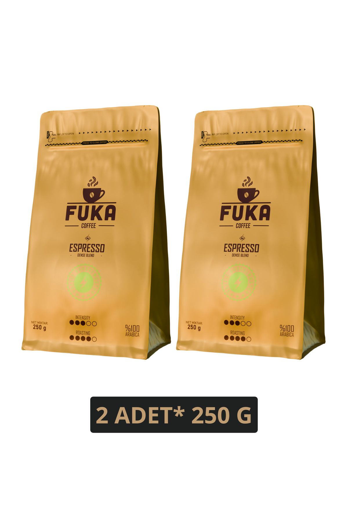 FUKA Coffee Gazsız Kavrulmuş Espresso - Dense Blend (250G x 2)