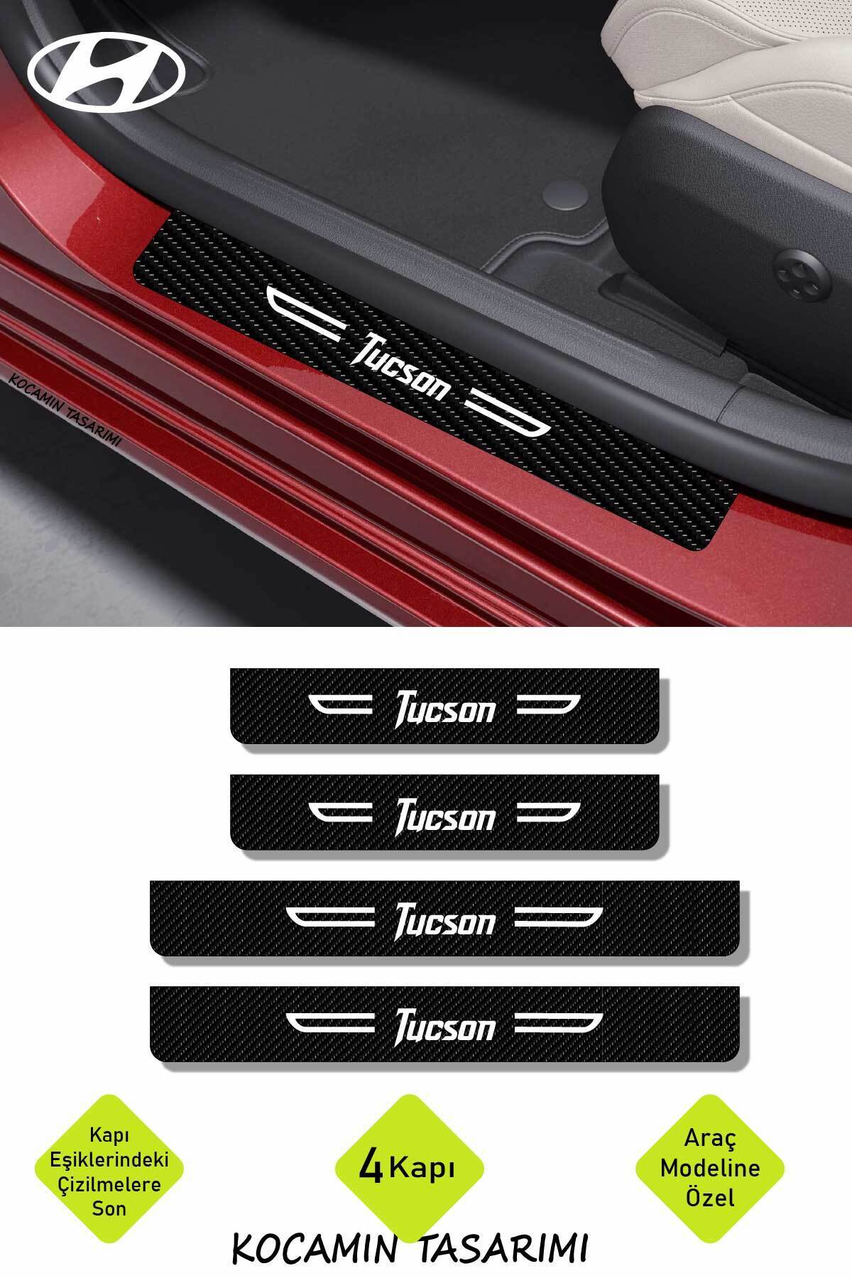 Kocamın Tasarımı Tucson Yazılı Karbon Kapı Eşiği Hyundai Tucson İçin Siyah Dekoratif 2 Ön 2 Arka Kapı Koruyucu Set Hy