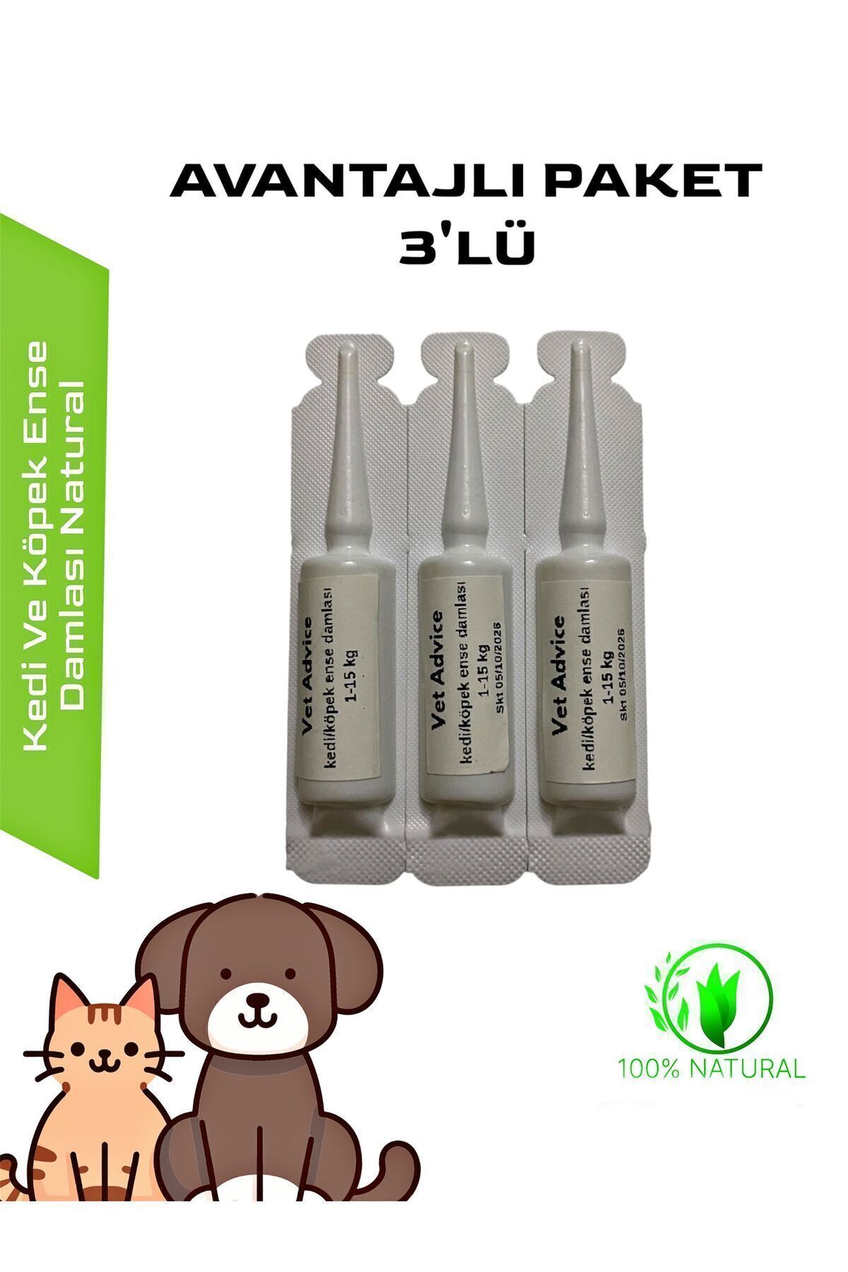 vet advice Kedi Köpek Iç Dış Parazit Giderici %100 3'lü Paket