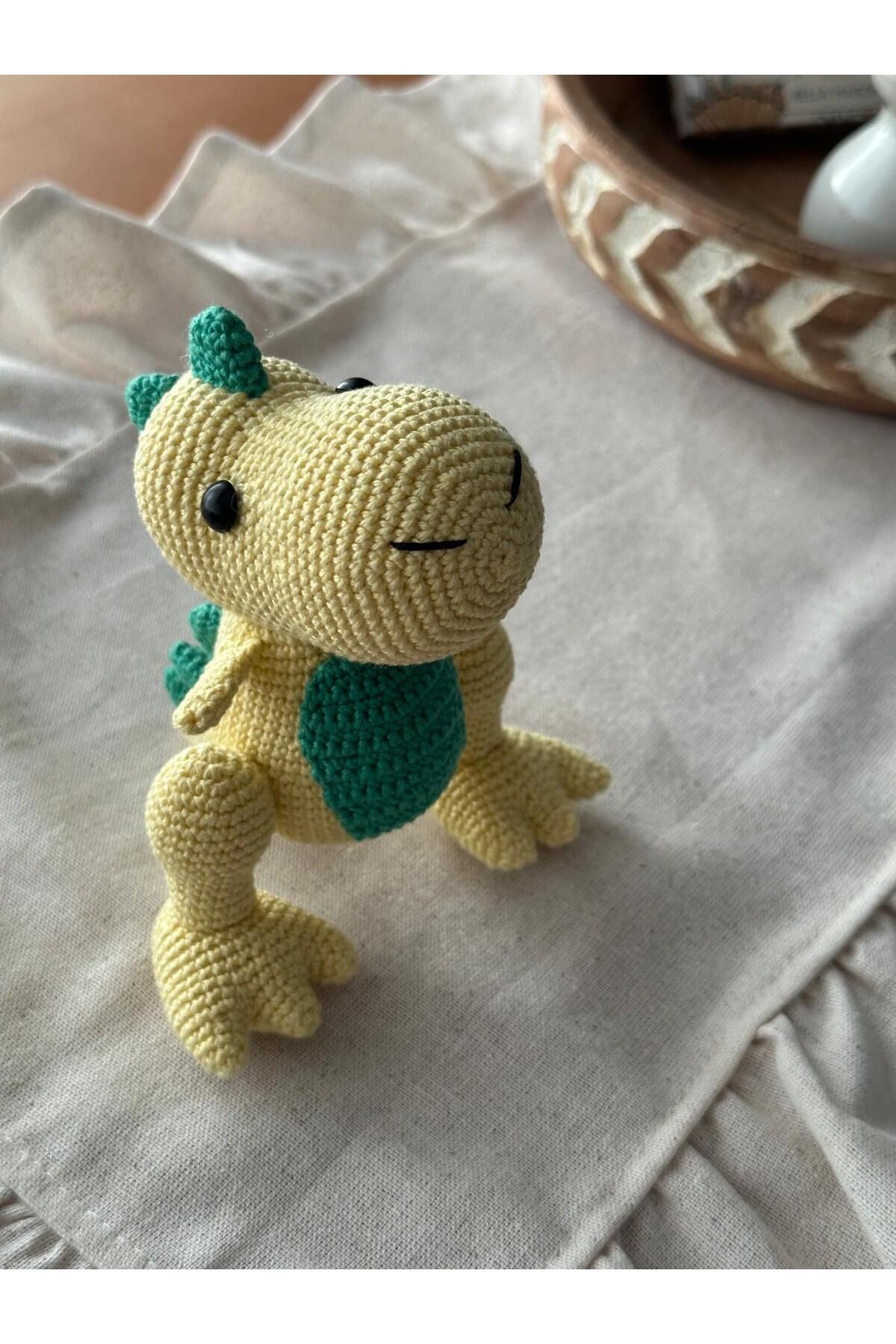 esrayılmazdesign Amigurumi el yapımı örgü organik oyuncak dinazor sarı