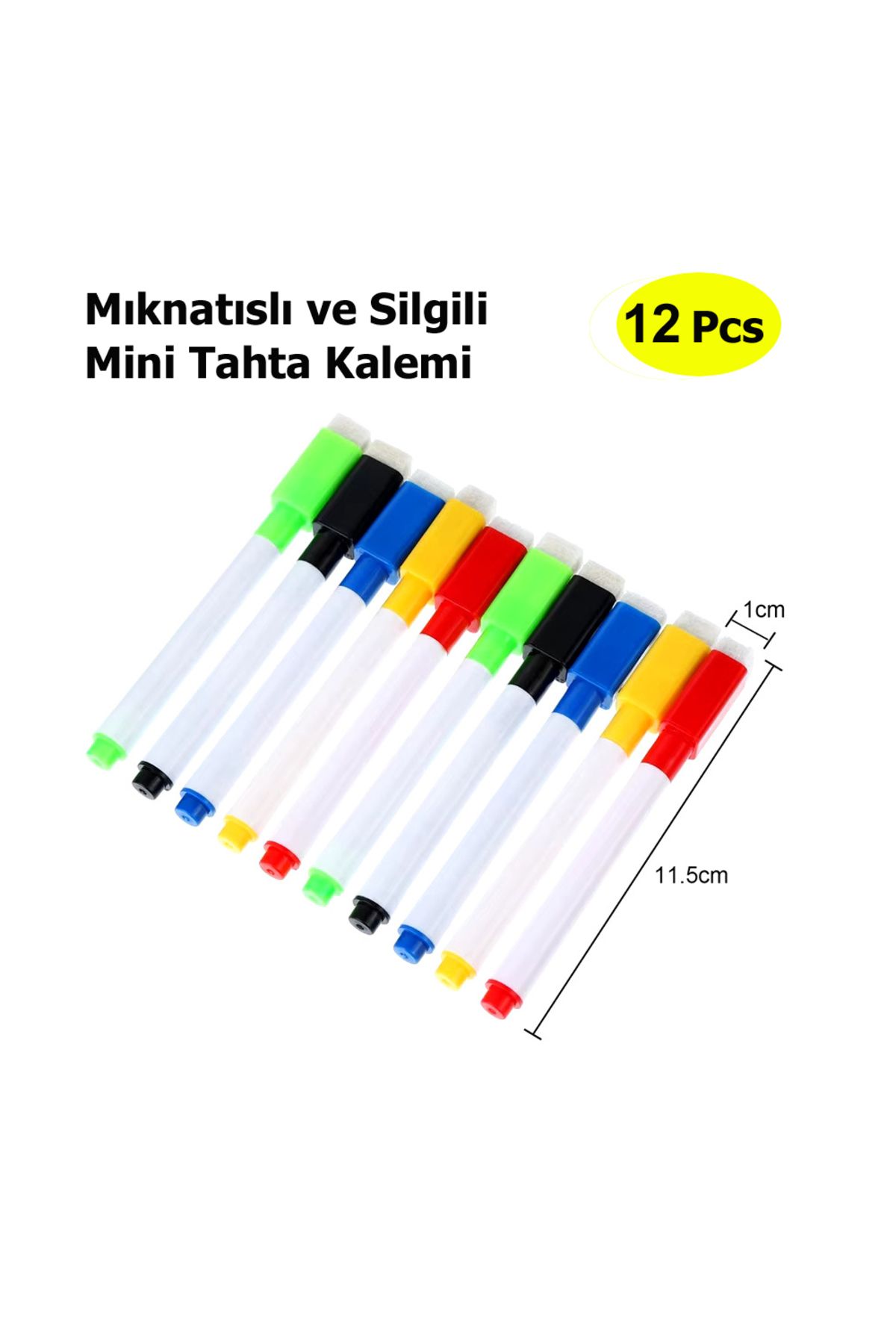 Dünya Magnet 12 Adet Karışık Renkli Mıknatıslı Silgili Akıllı Tahta Kalemi - Silinebilir Beyaz Tahta Kalemi