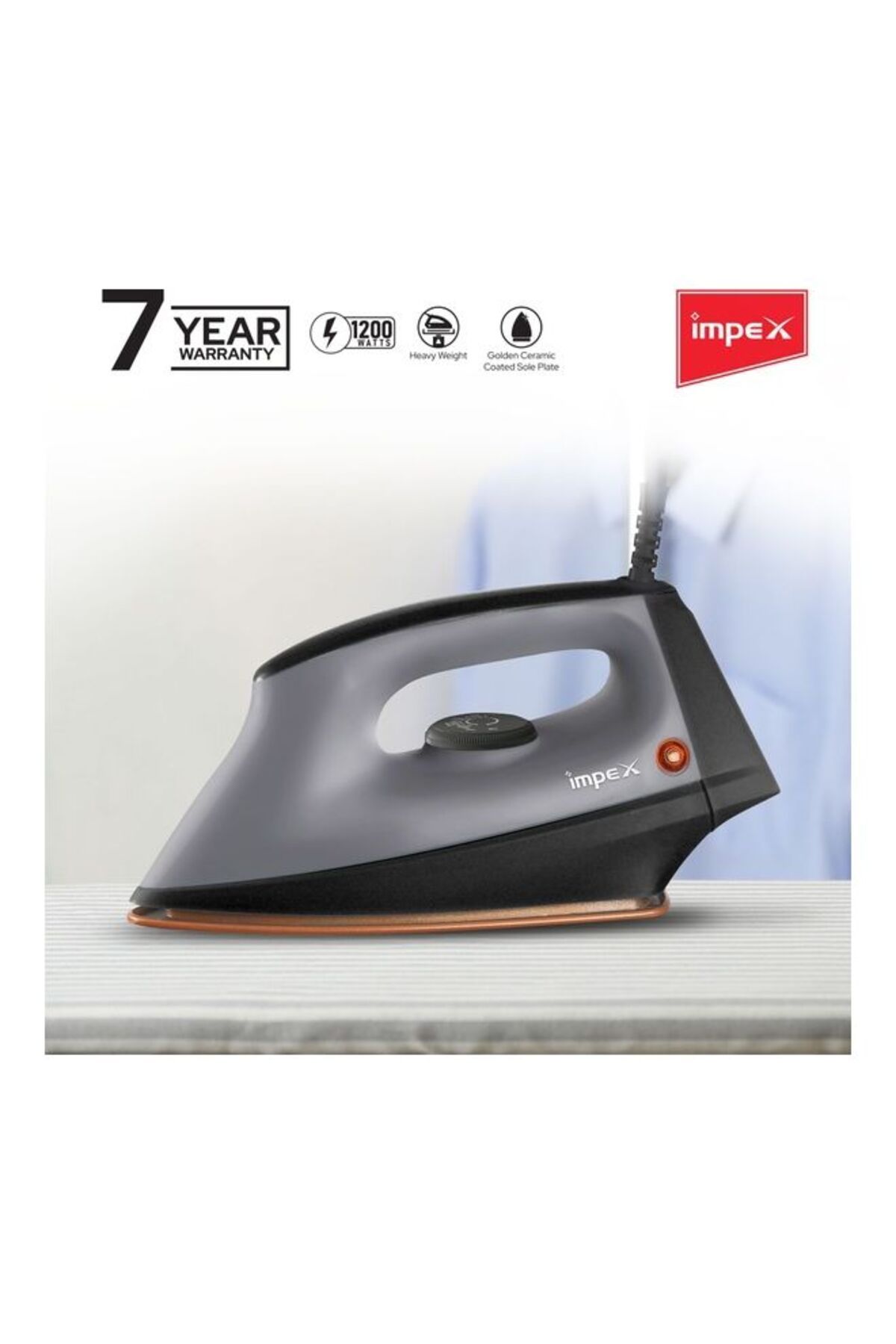 İMPEX-Heavy Duty Dry Iron Ceramic Plate Long Life Thermostat Overheat Protection 1200W IB191 3