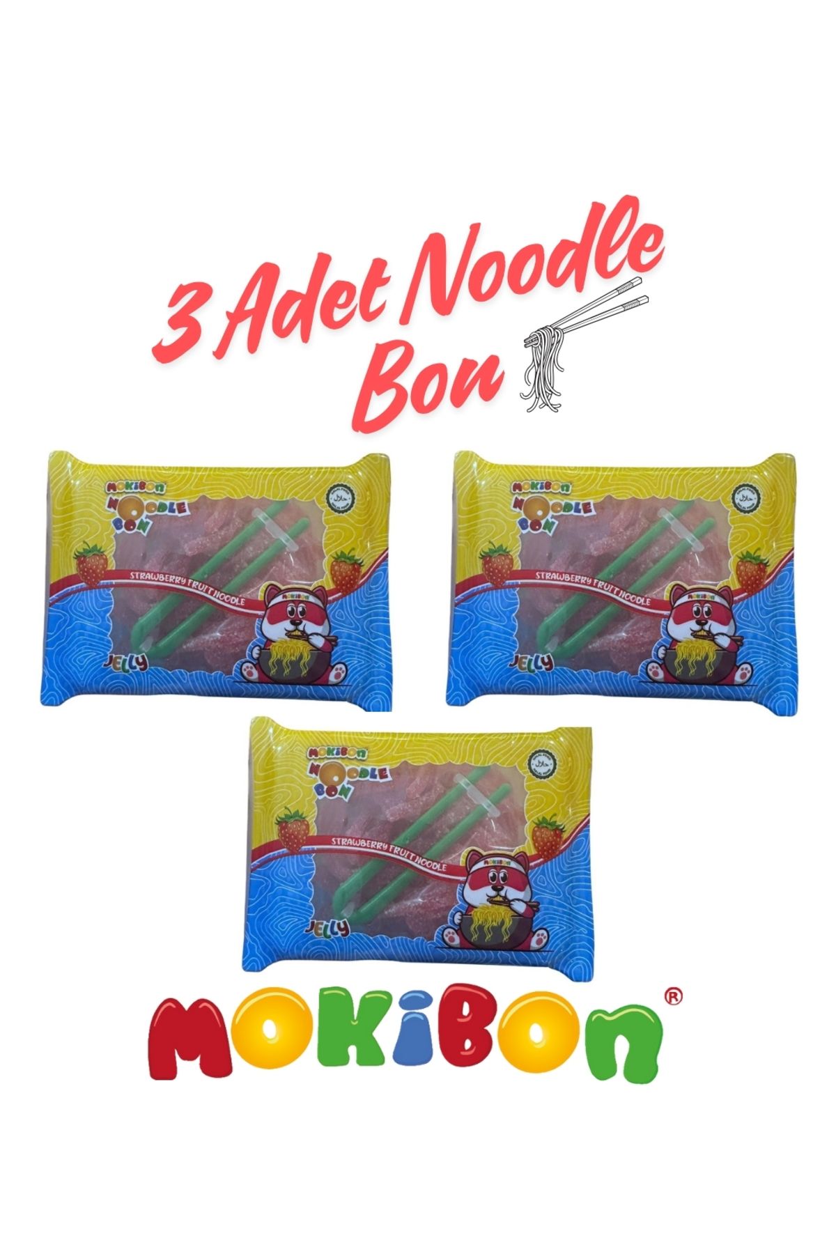 MOKIBON Noodle Bon Jelibon Çilek Aromalı 3 Adet