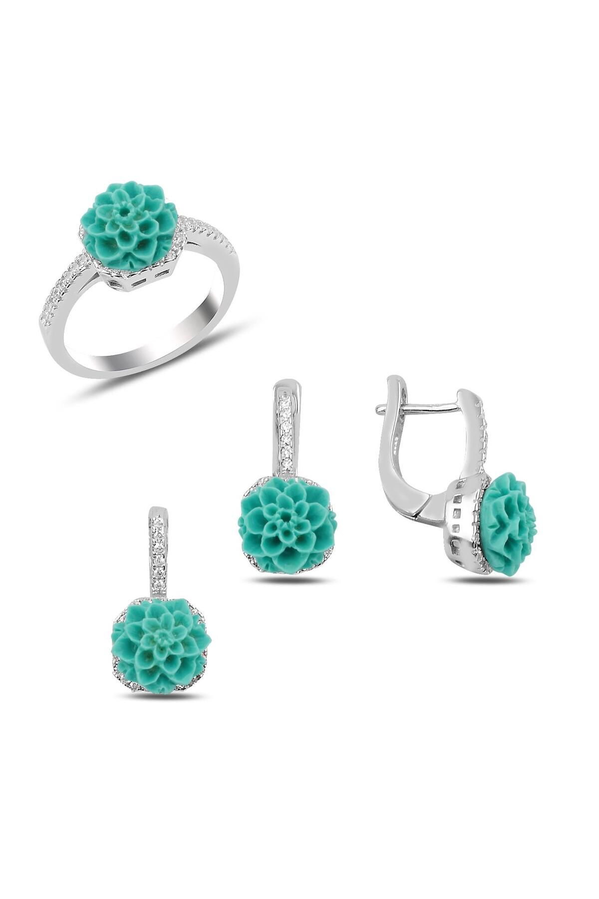 Ceyjewelry Zirkon Taşlı Çiçek Set 925 Ayar