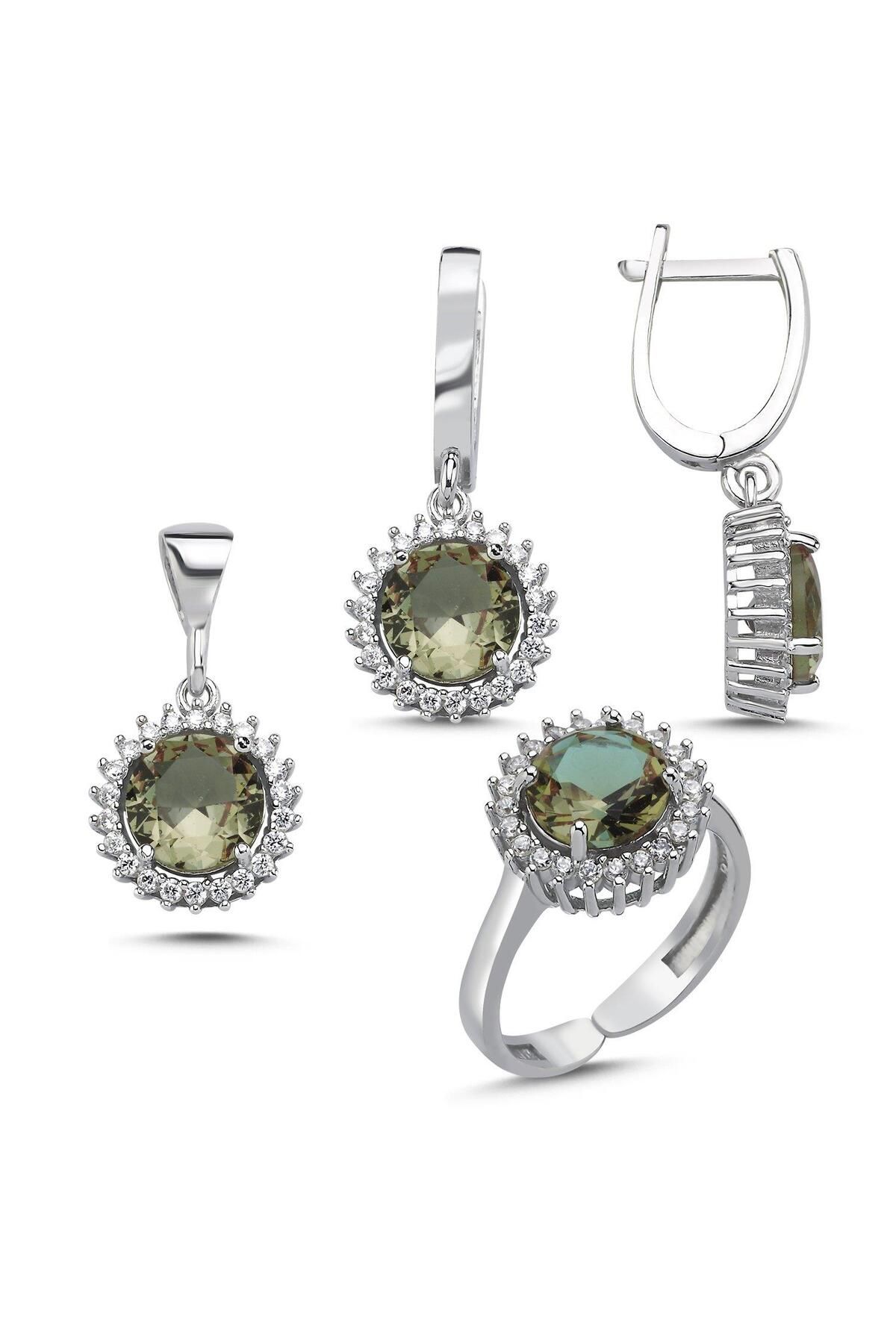 Ceyjewelry Sultanit Zirkon Taşlı Yuvarlak Kesim Ayarlanabilir Boylu Halo Set 925 Ayar