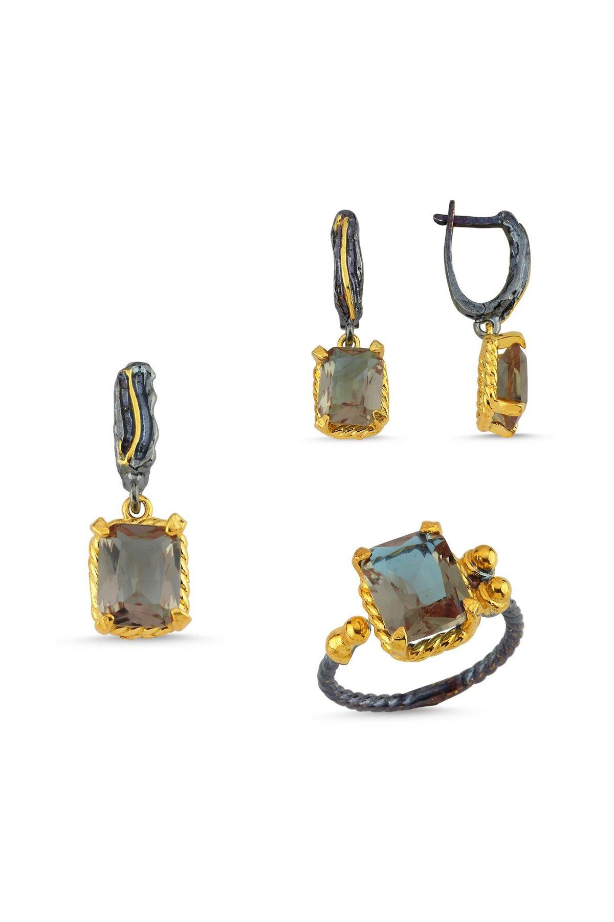 Ceyjewelry Sultanit Taşlı Siyah Rodajlı Set 925 Ayar