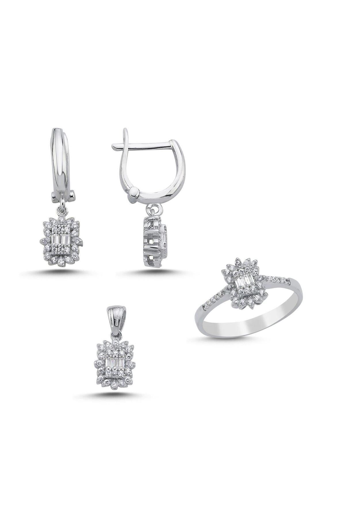 Ceyjewelry Baget Zirkon Taşlı Set 925 Ayar