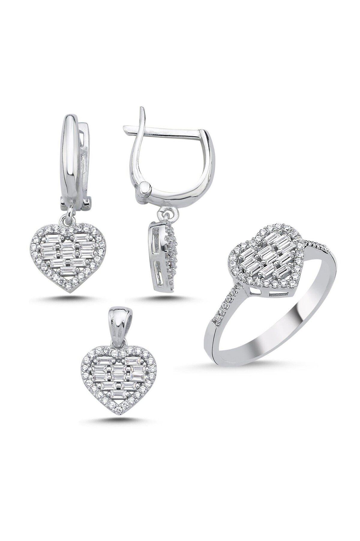 Ceyjewelry Kalp Baget Zirkon Taşlı Set 925 Ayar