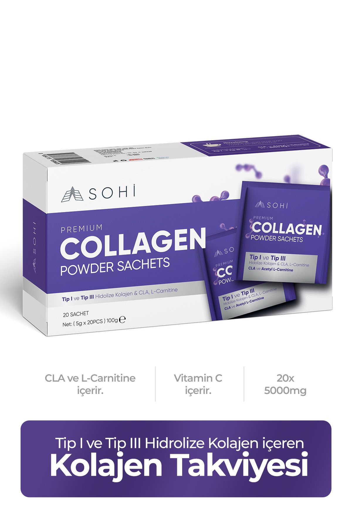 SOHİ collagen Premium 2 tip kolejen tip ve tip 3 (karamürver ekstiresi, Karnitin, C vitamini )