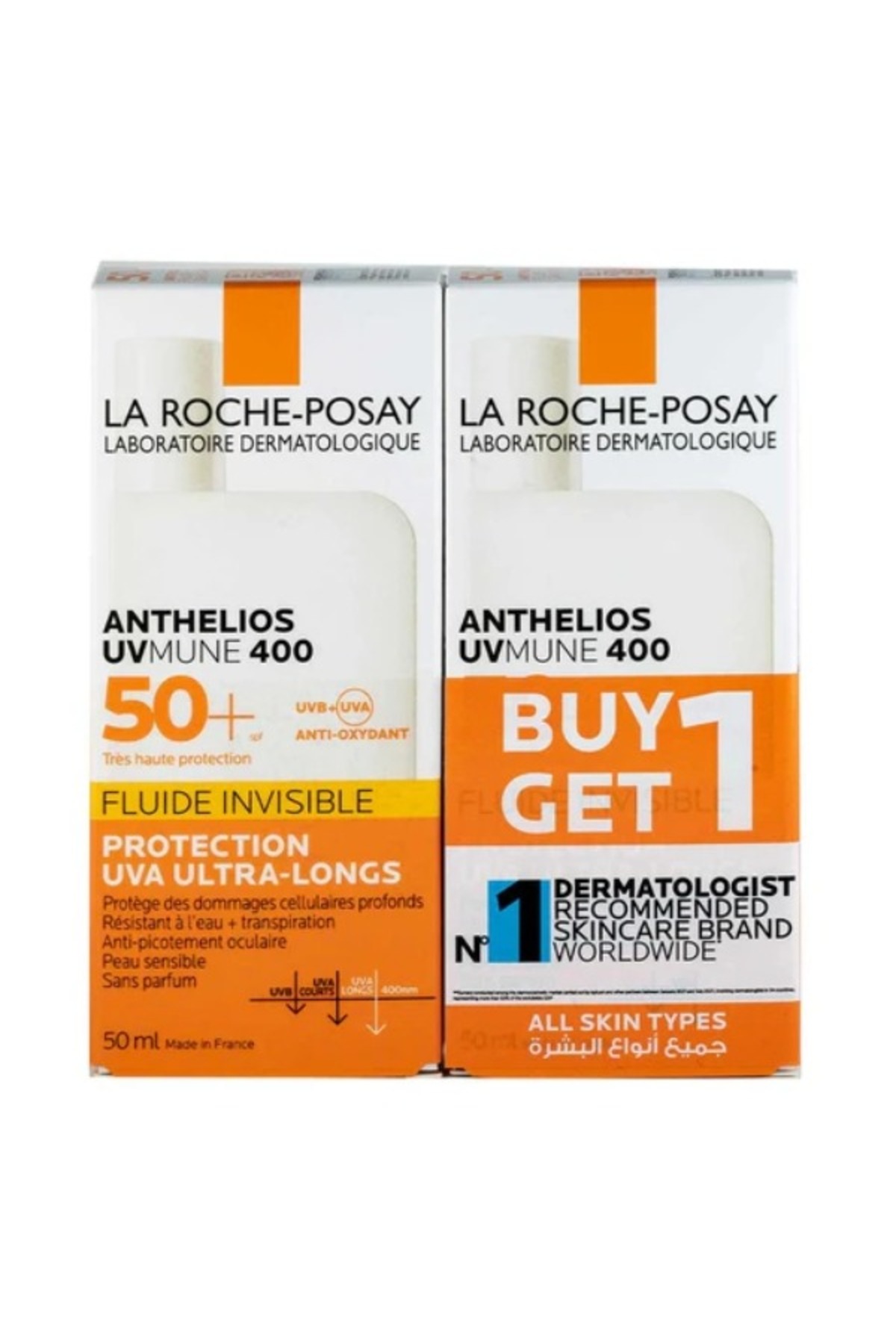La Roche-Posay Anthelios UVMune 400 Invisible Fluid SPF50+ 50ml Duo Pack 1+1 – Two Ultra-Light Facial Sunscreens for Sensitive Skin, Non-Greasy, No White Cast, Value Twin Set