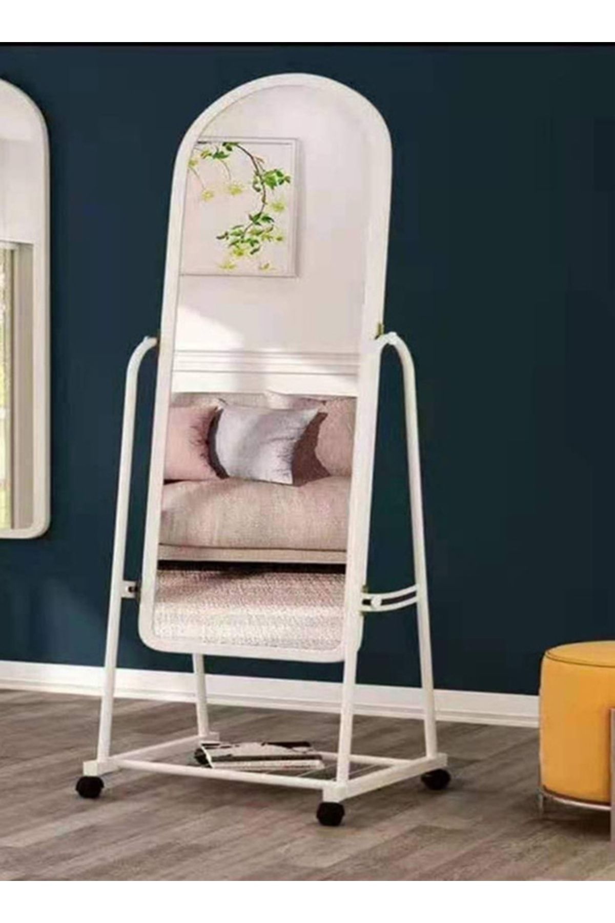 Taimi-Simple And Elegant Mirror With Sturdy Iron Stand - White - 30w X 158h Cm 5