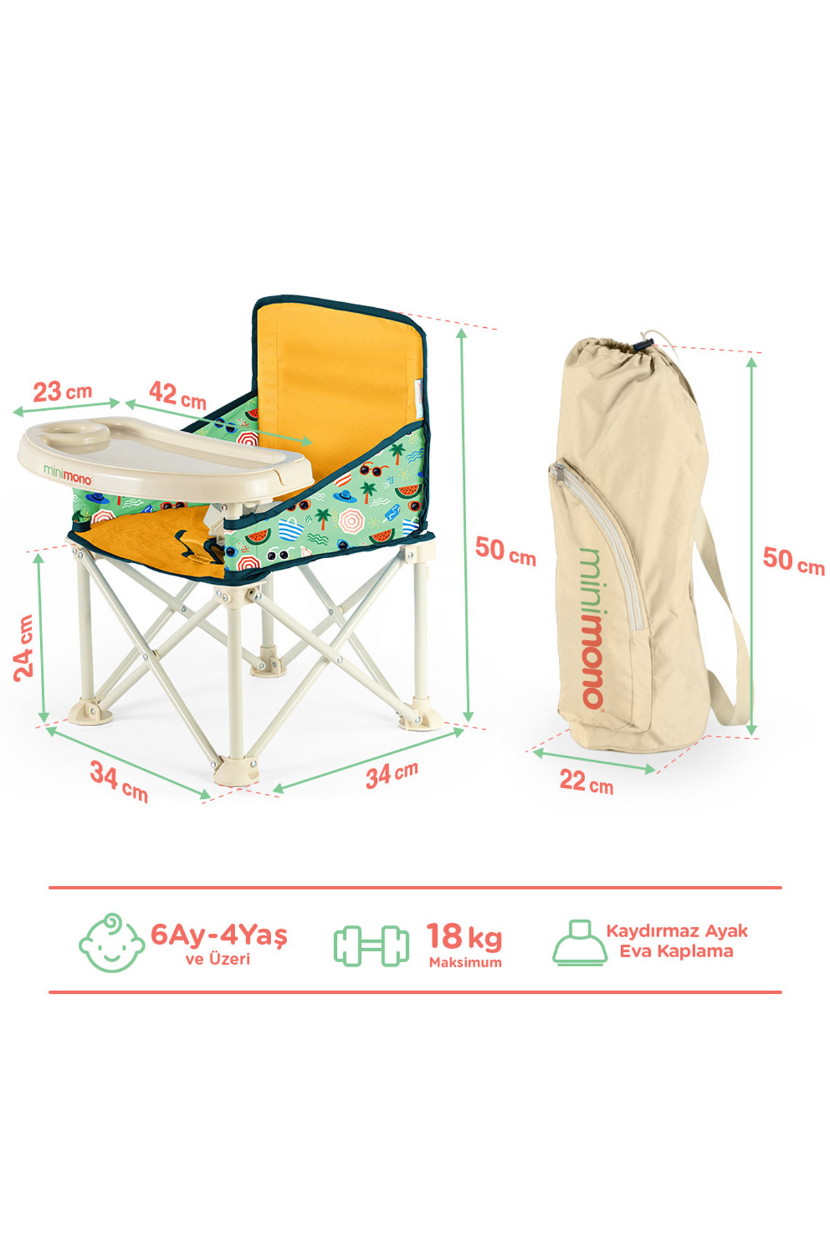 Minimono Plus 0-4 Yaş Portatif Katlanır Yükseltici Mama Sandalyesi Bebek Çocuk Kamp Sandalyesi fotoğrafı 2 (önizleme)