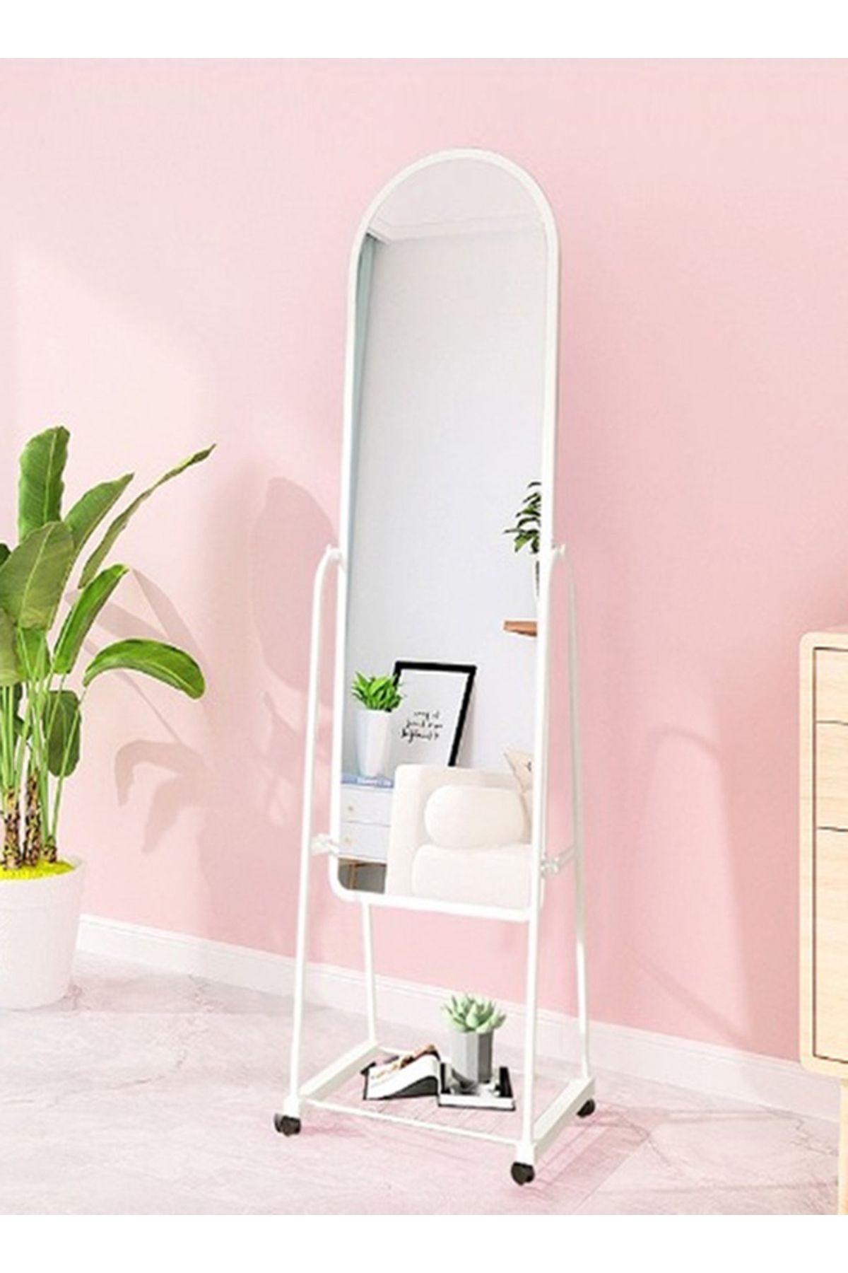 Taimi-Simple And Elegant Mirror With Sturdy Iron Stand - White - 30w X 158h Cm 1
