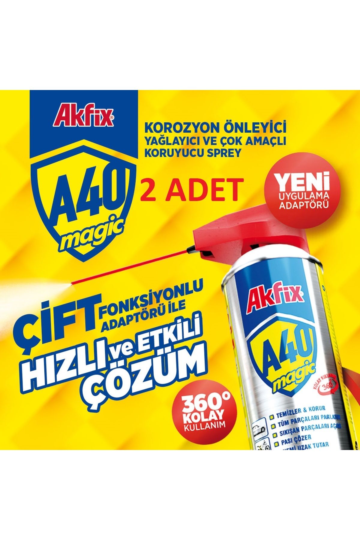 Akfix A40 KOROZYON ÖNLEYİCİ, YAĞLAYICI VE KORUYUCU GICIRTI PAS NEM YAĞ ÇÖZER  400 ML  2 ADET