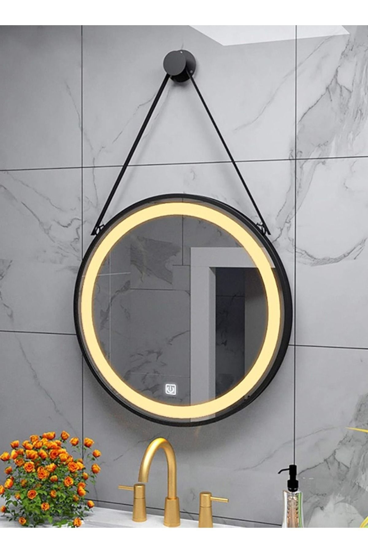 Taimi-Round Mirror Black 70cm With Strap 3 Lighting Modes And Smart Touch Button - Wired 6