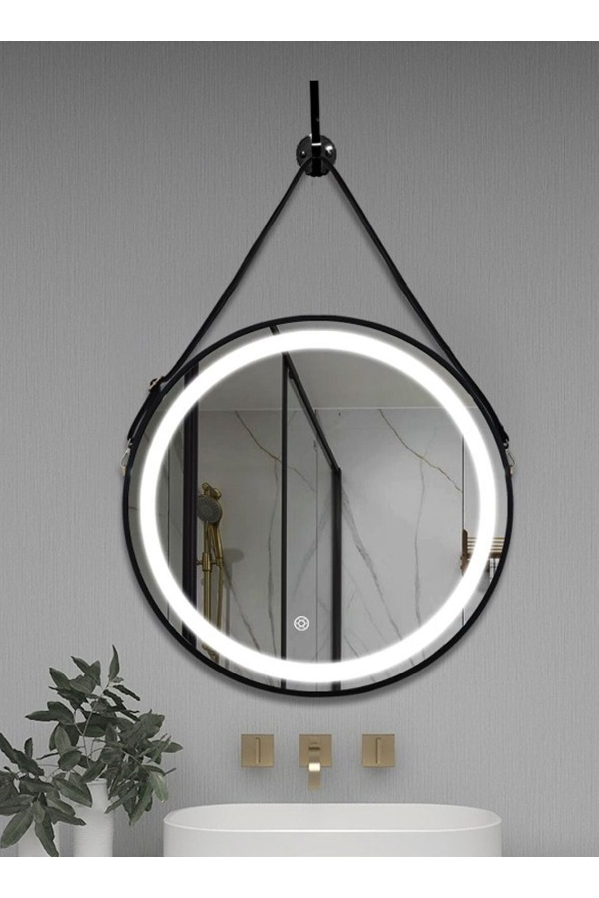 Taimi-Round Mirror Black 70cm With Strap 3 Lighting Modes And Smart Touch Button - Wired 4
