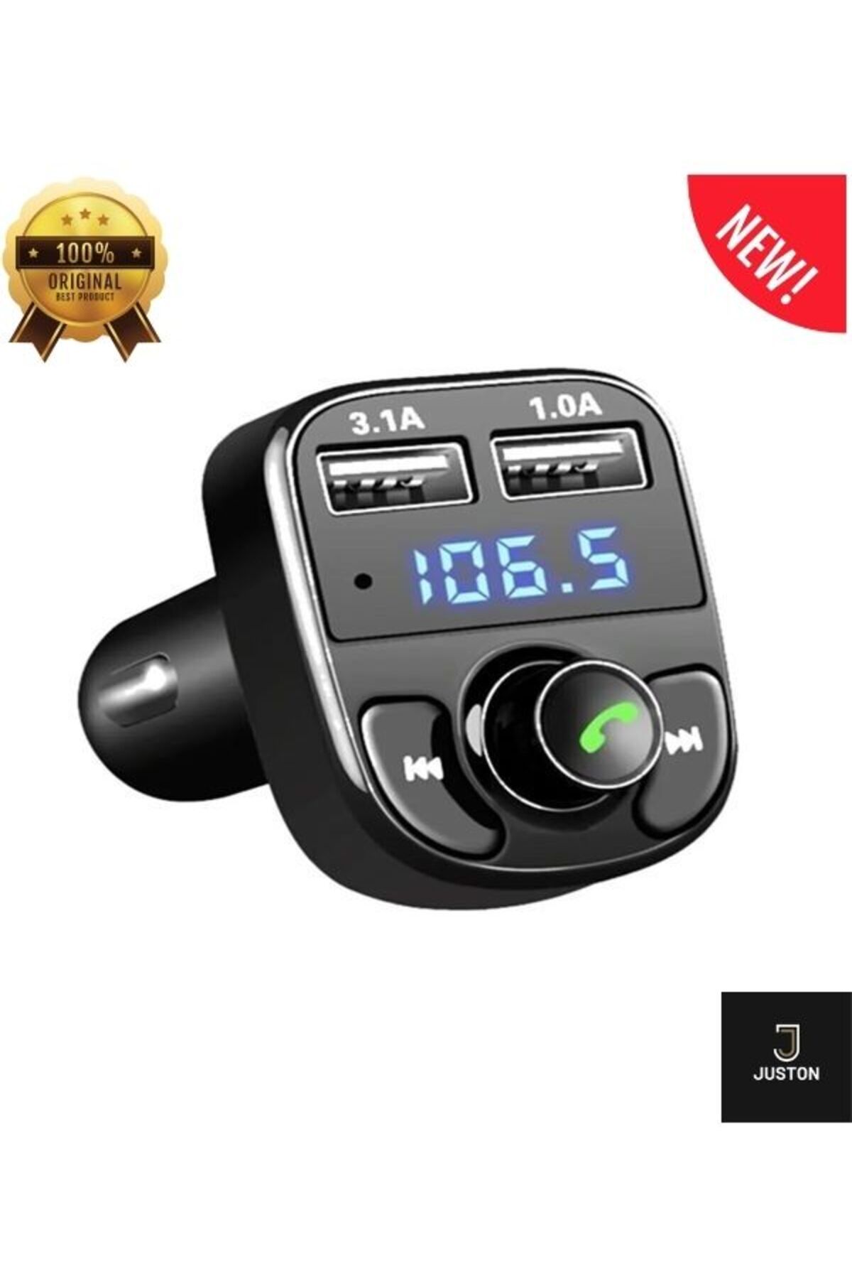 Juston Araç Bluetooth Fm Cihazı Araba Mp3 Çalar Oto Çakmaklık Şarj Aleti Müzik araç Kiti carx8